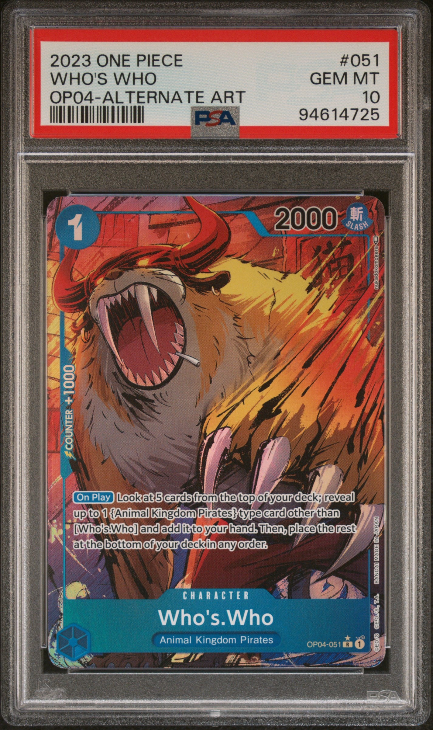 2023 One Piece Kingdoms of Intrigue Alternate Art Who's Who #51 PSA 10
