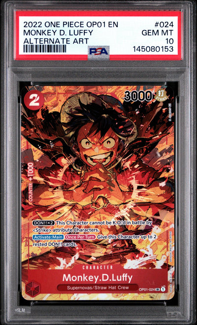 One Piece Card Game Monkey D. Luffy #OP01-024 Alternate Art PSA 10