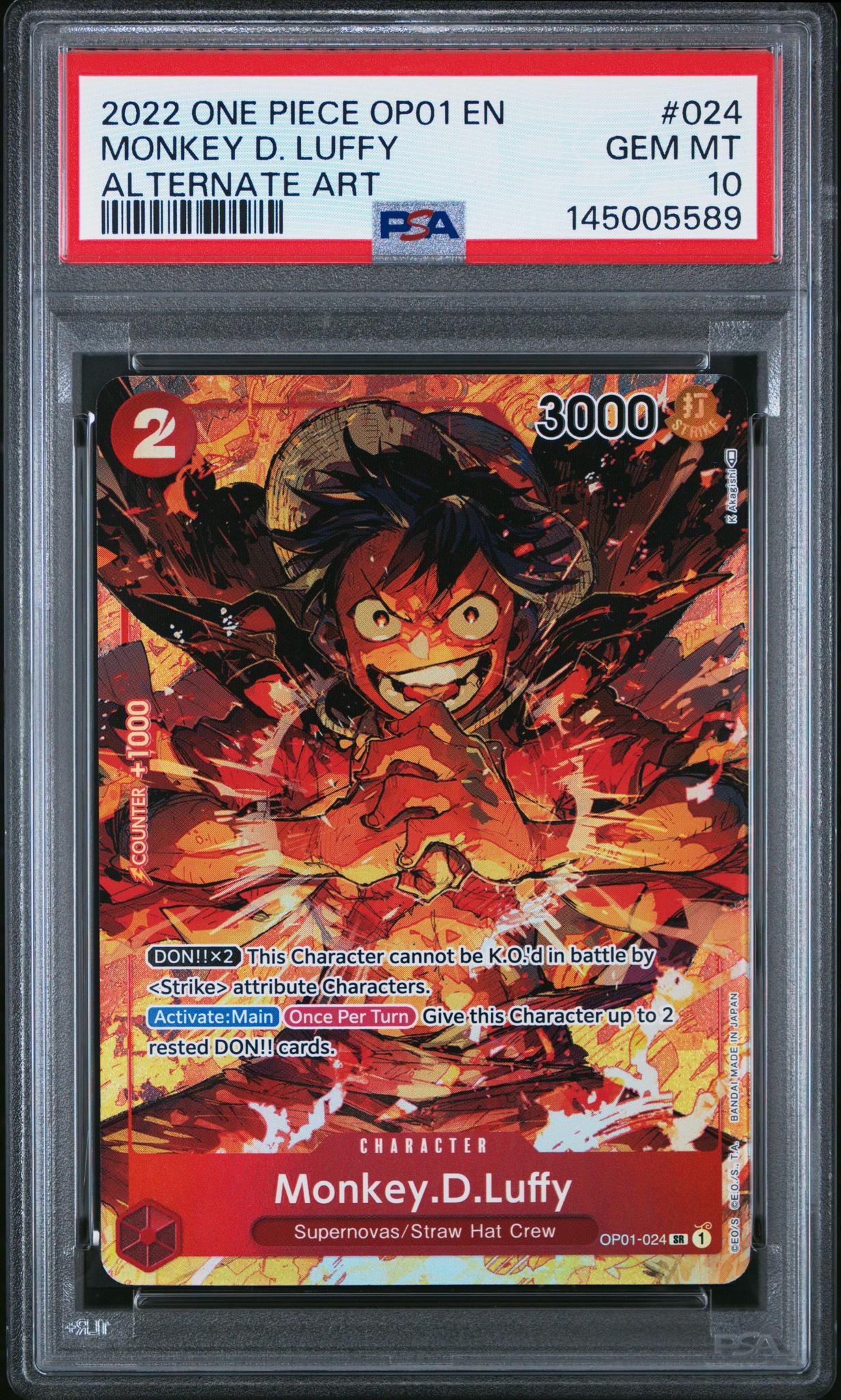 2022 One Piece Romance Dawn Alternate Art Monkey D. Luffy #OP01024 PSA 10