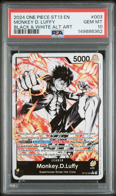 One Piece Card Game Monkey D. Luffy #003 Black & White Alt Art PSA 10