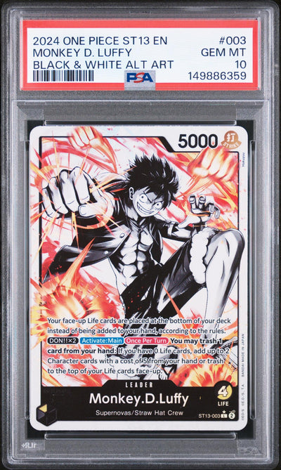 2024 One Piece Monkey D. Luffy #003 Black & White Alt Art PSA 10