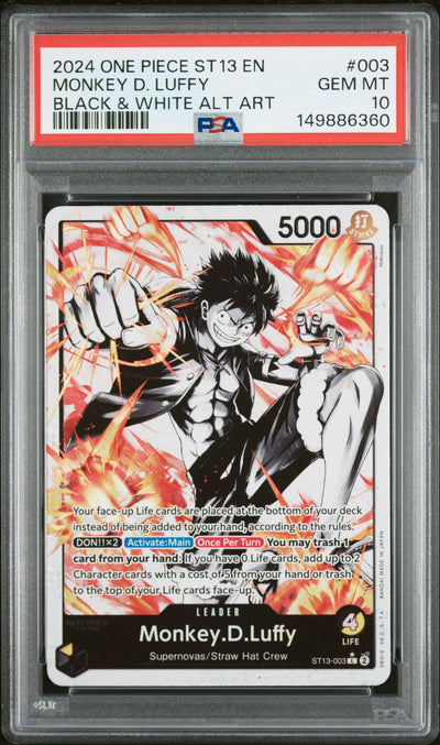 2024 One Piece Monkey D. Luffy #003 Black & White Alt Art PSA 10