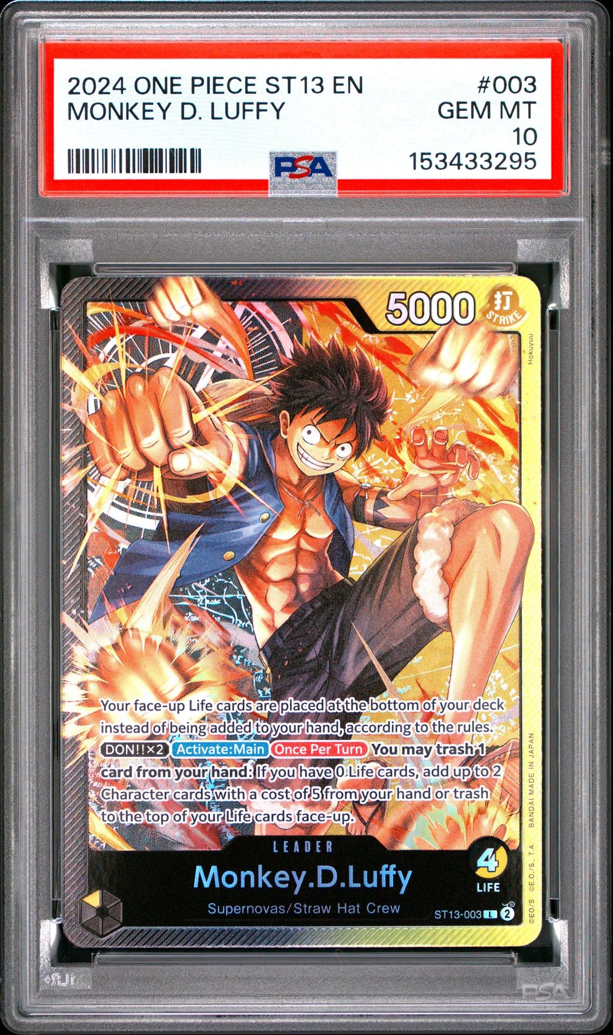 2024 One Piece Card Game Monkey D. Luffy #003 ST13 EN PSA 10
