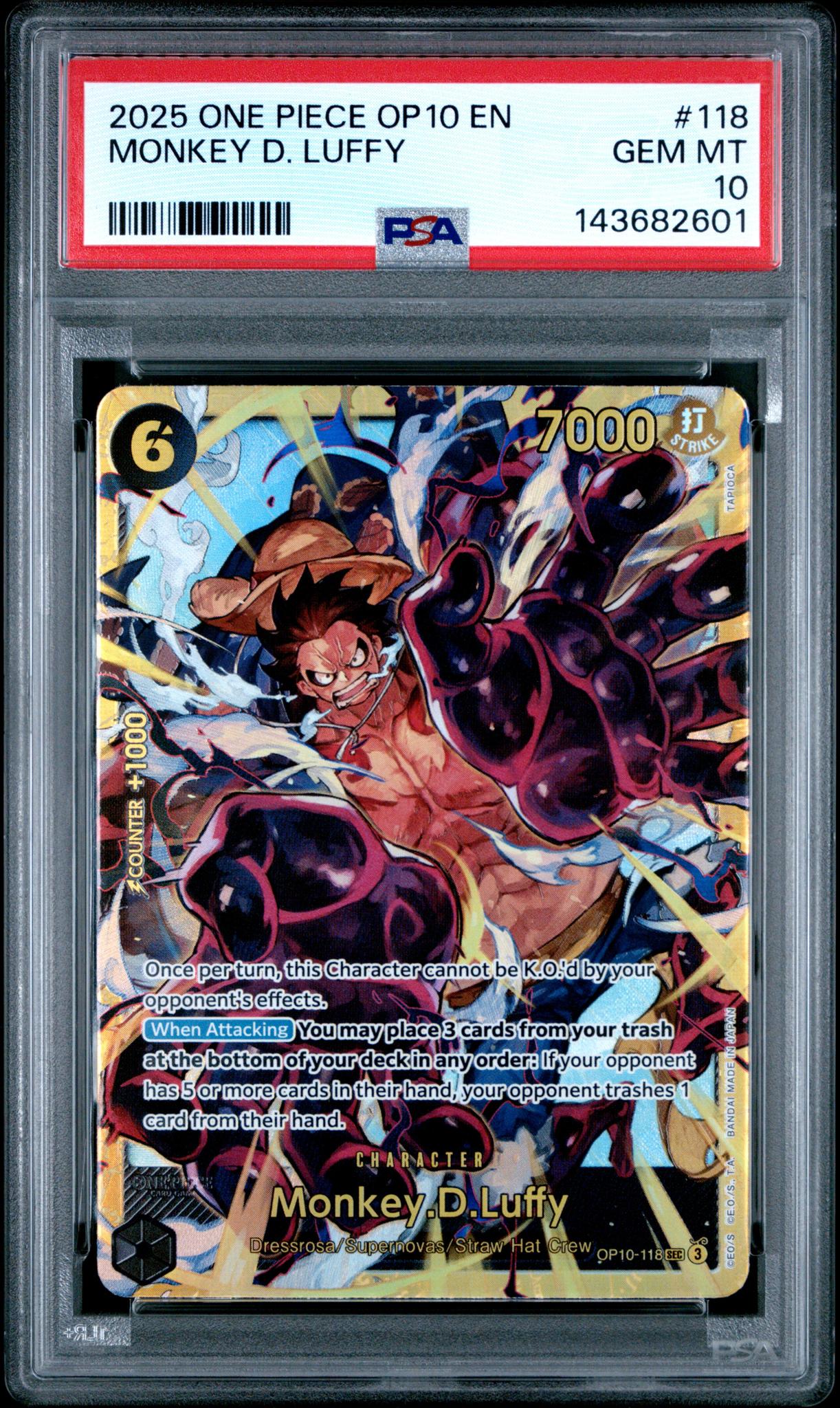 2025 One Piece Royal Blood Secret Rare Monkey D. Luffy #OP10-118 PSA 10