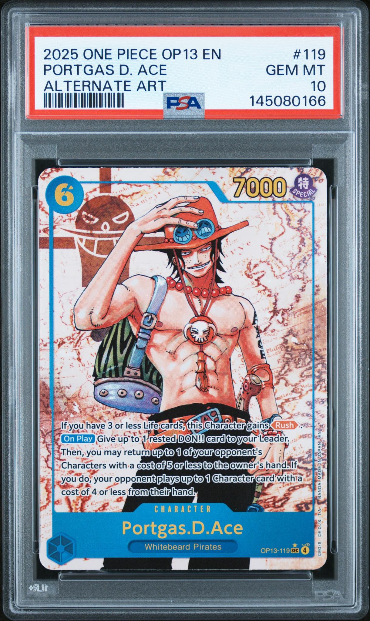 2025 One Piece Carrying On His Will Alternate Art Portgas D. Ace #OP13119 PSA 10