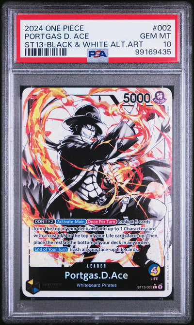 2024 One Piece Ultra Deck the Three Brothers Black and White Alternate Art Portgas D. Ace #ST13-002 PSA 10