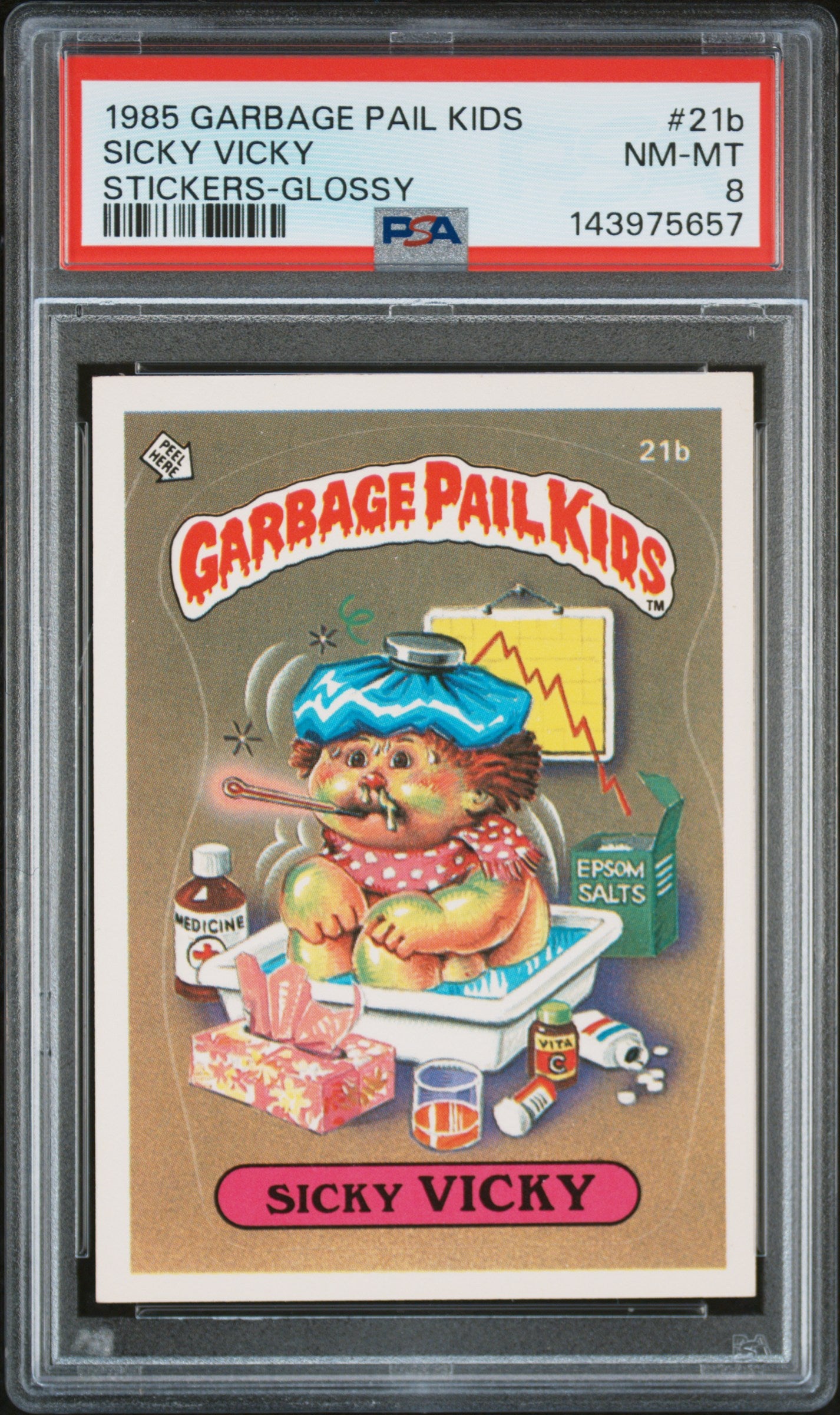 1985 Series 1 English Glossy (Back) Sicky Vicky #21b PSA 8