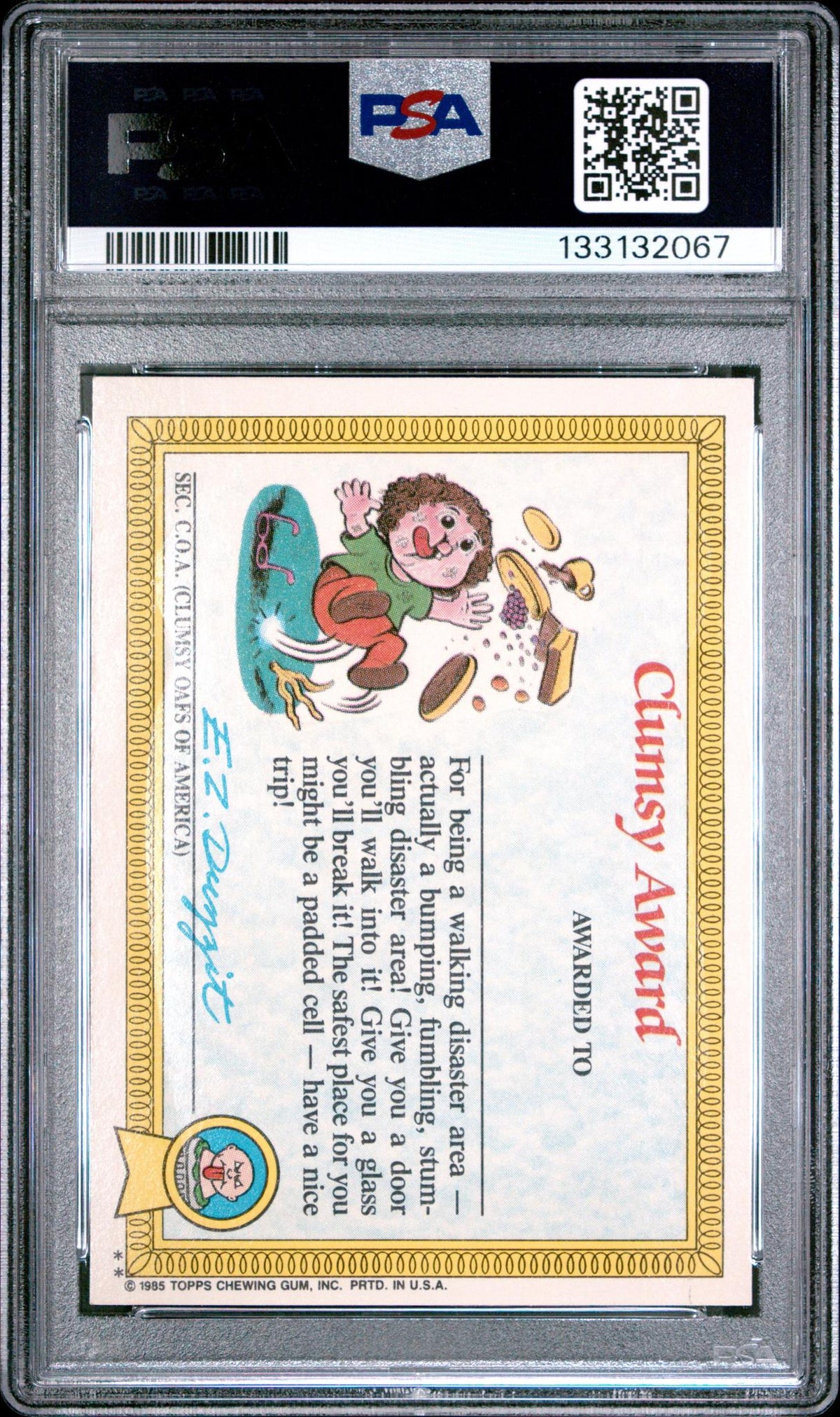 1985 Garbage Pail Kids Swell Mel #20a Stickers-Glossy PSA 8