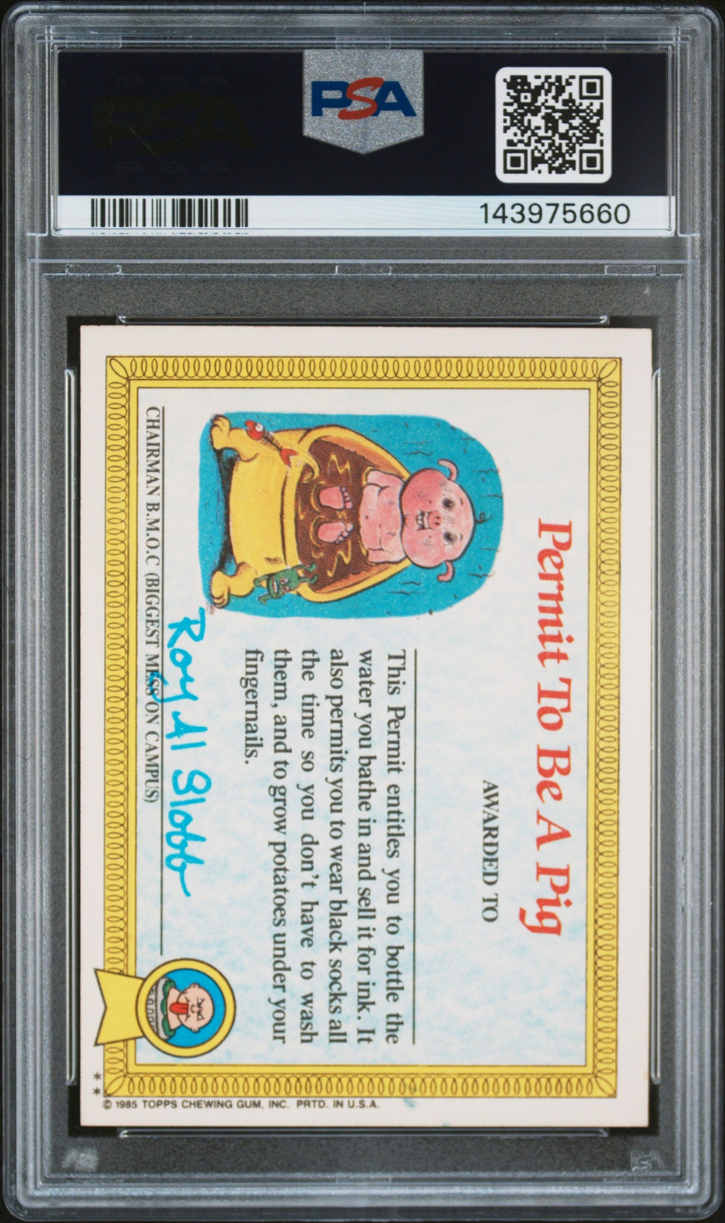 1986 Garbage Pail Kids Minis British Series Damaged Don #40b PSA 8