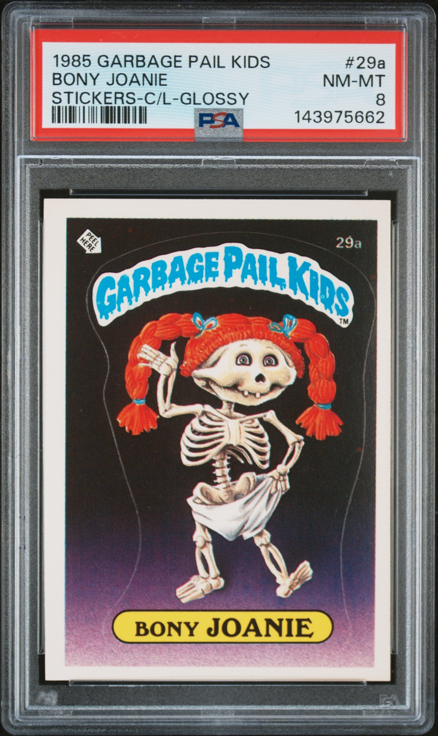 1985 Garbage Pail Kids Stickers Checklist-Glossy Bony Joanie #29a PSA 8