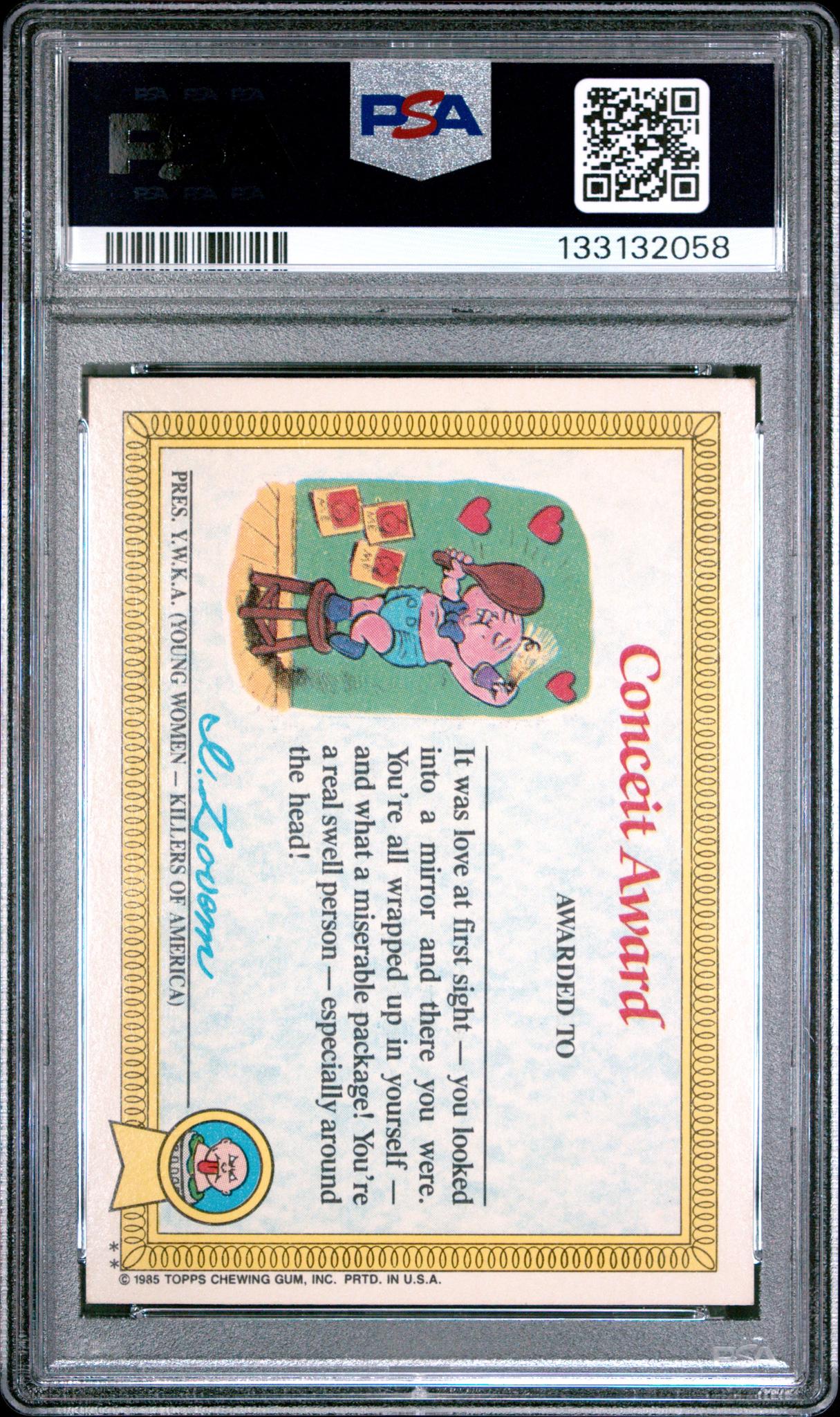 1985 Garbage Pail Kids Stickers Glossy Nerdy Norm #24b PSA 8