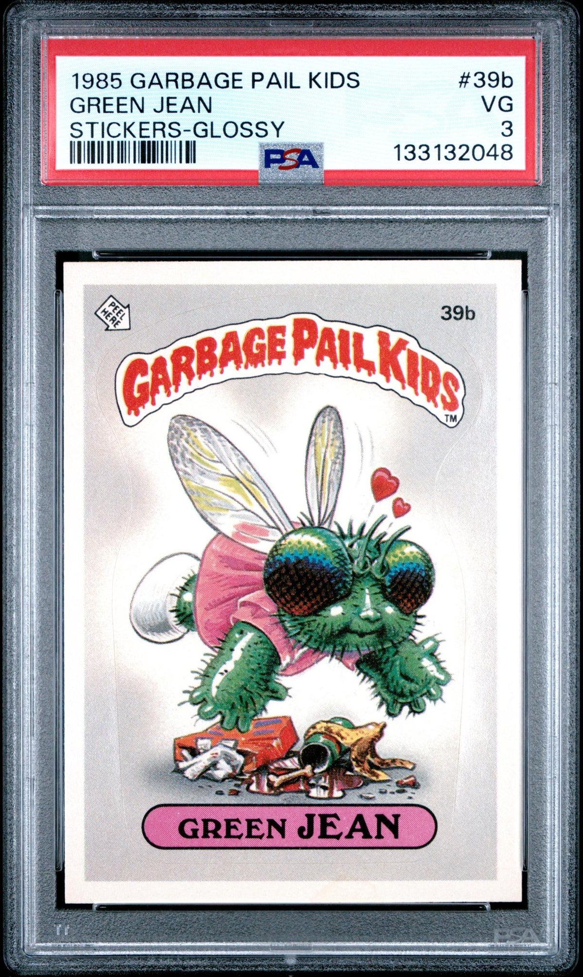 1985 Garbage Pail Kids Green Jean #39b Stickers-Glossy PSA 3