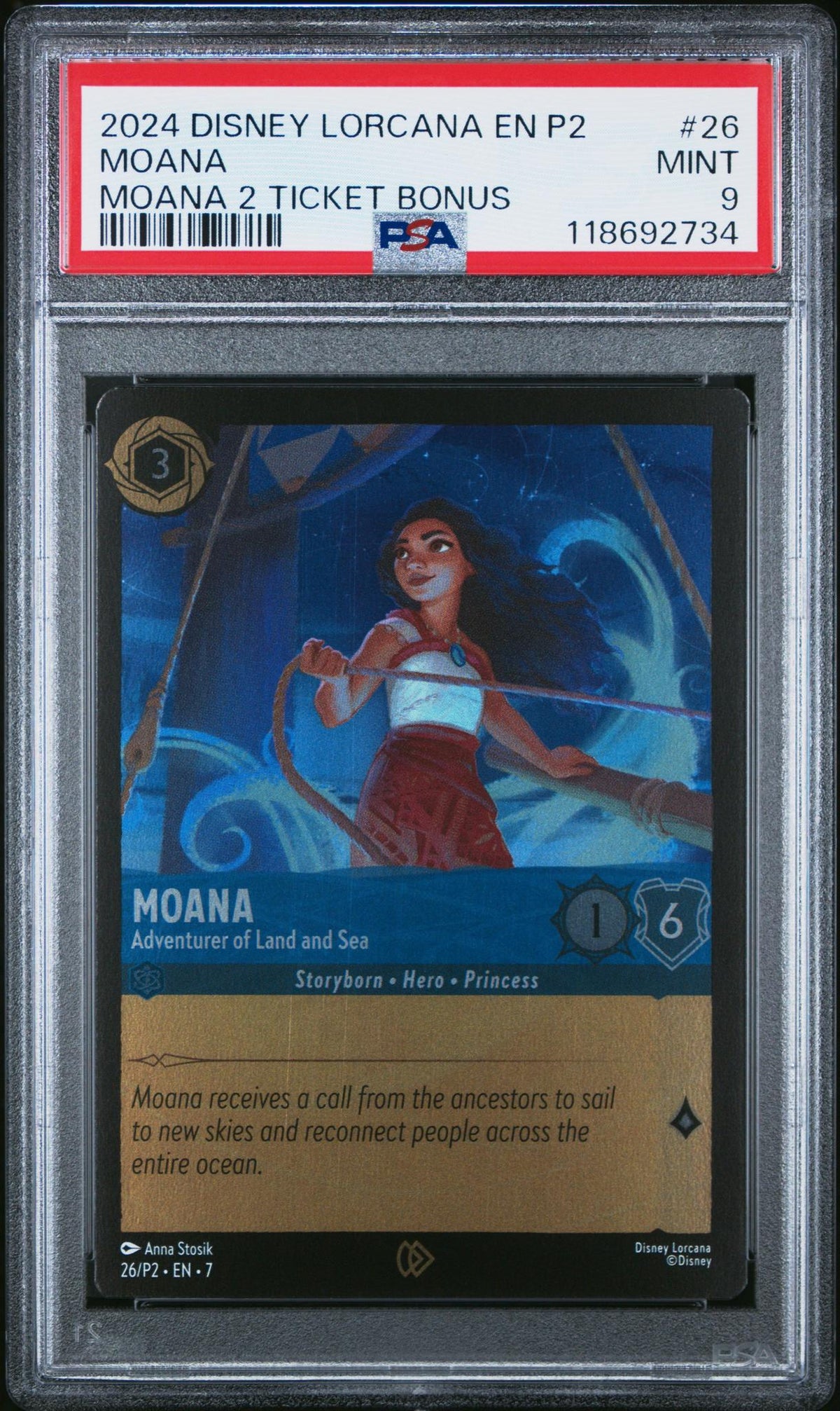2024 Disney Lorcana En P2-Promo Moana 2 Ticket Bonus Moana #26 PSA 9