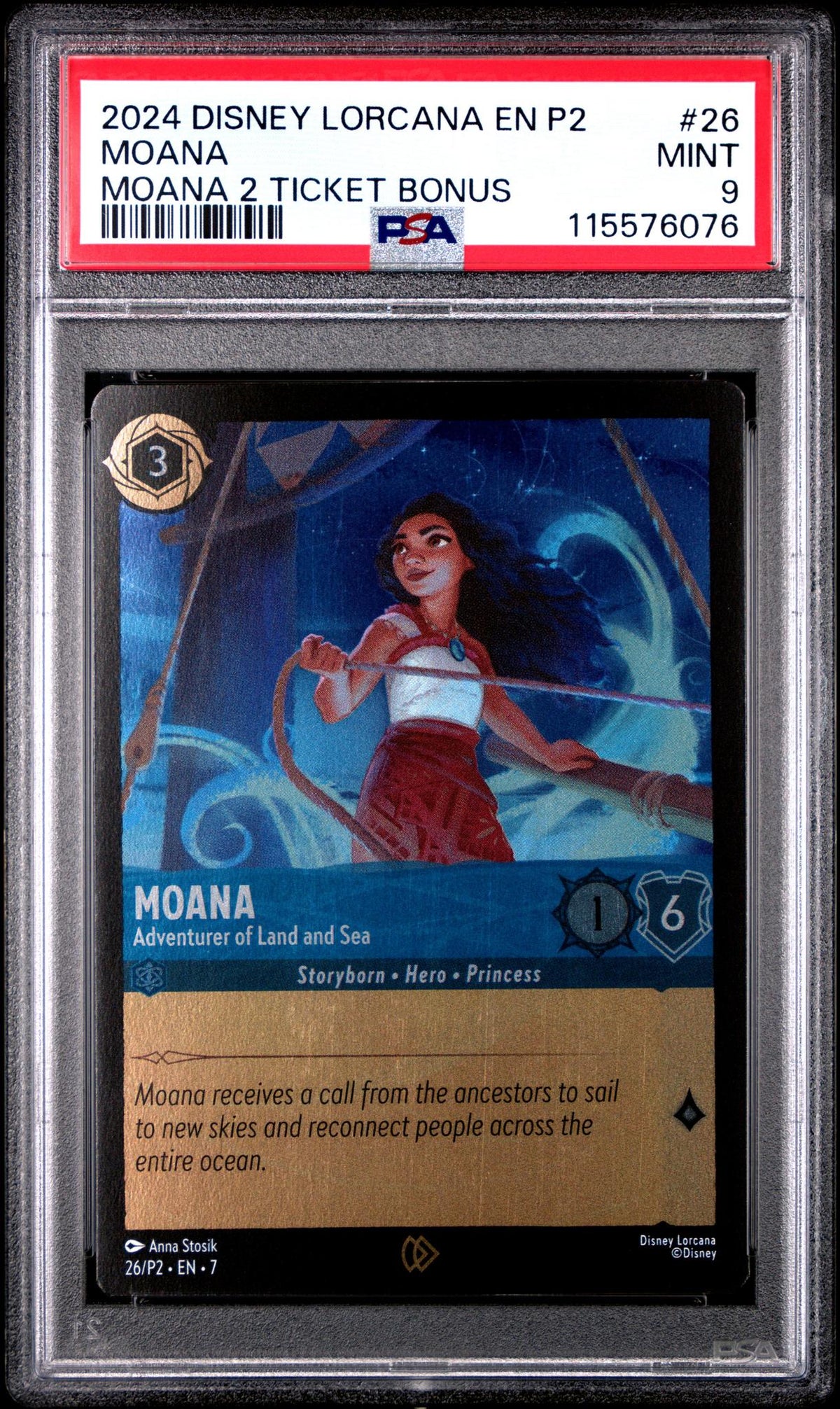 2024 Disney Lorcana En P2-Promo Moana 2 Ticket Bonus Moana #26 PSA 9