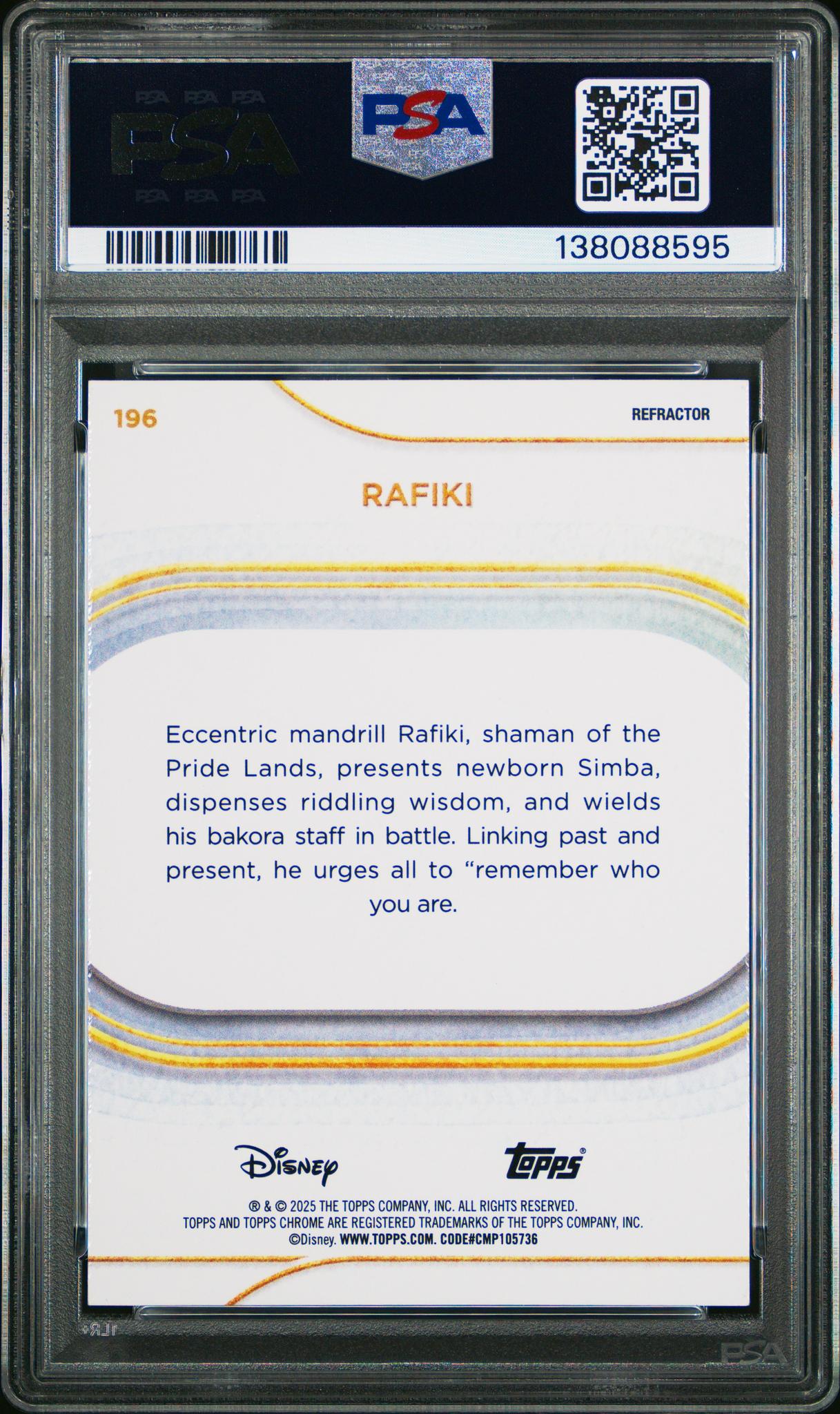 2025 Topps Chrome Disney Refractor Rafiki #196 PSA 10