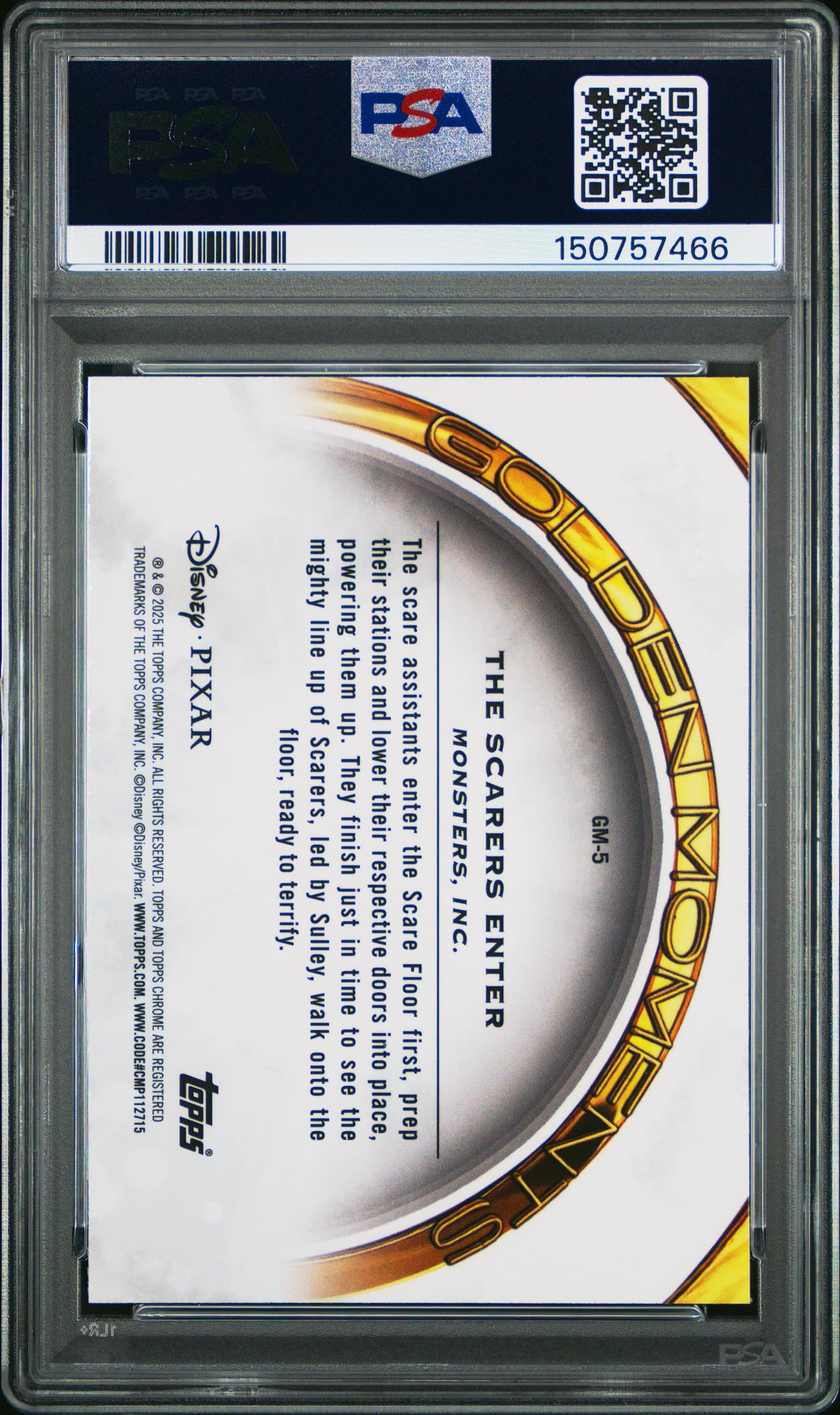 2025 Topps Pixar Gold Golden Moments the Scarers Enter #GM-5 PSA 9