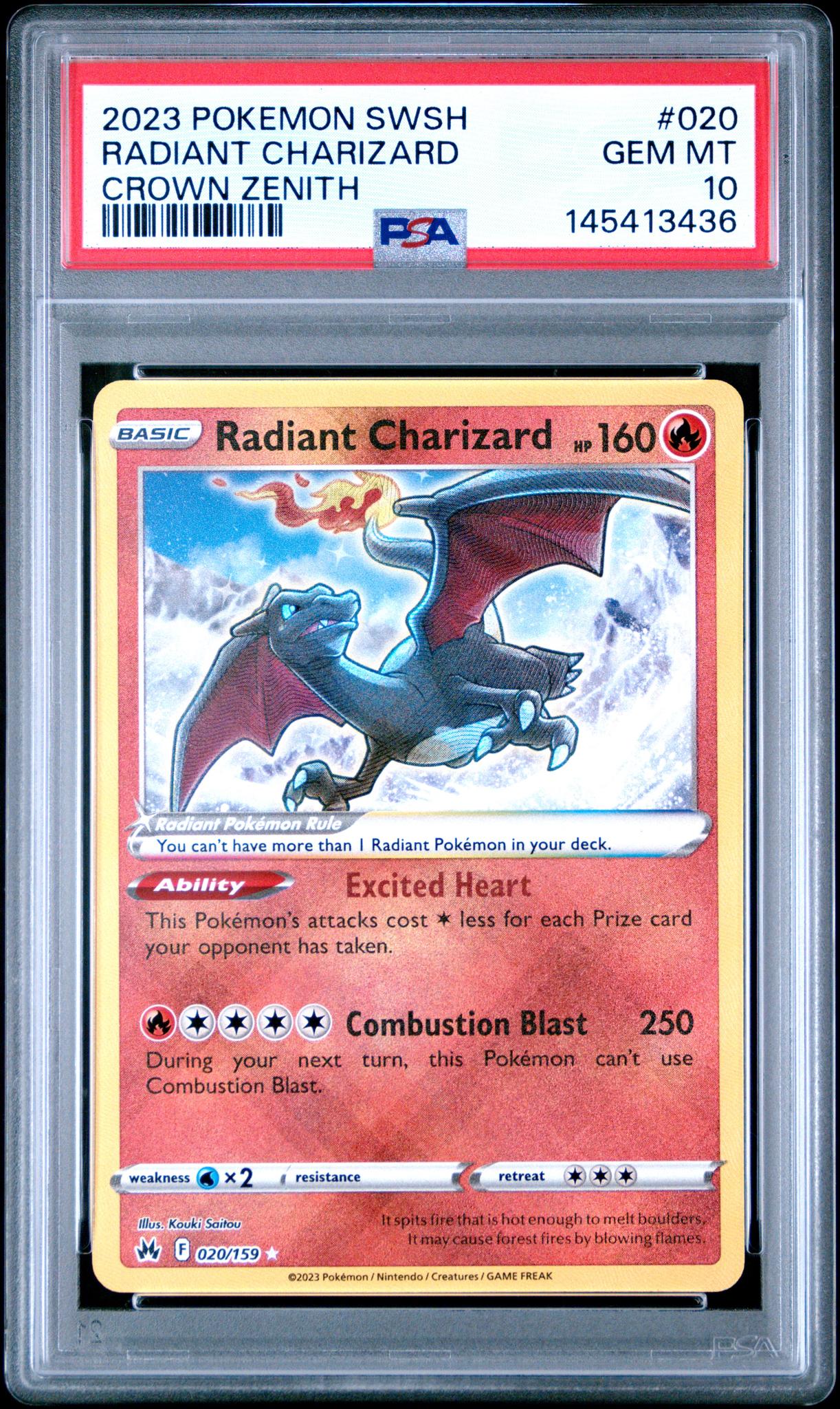 2023 Pokemon Sword and Shield Crown Zenith Radiant Charizard #020 PSA 10