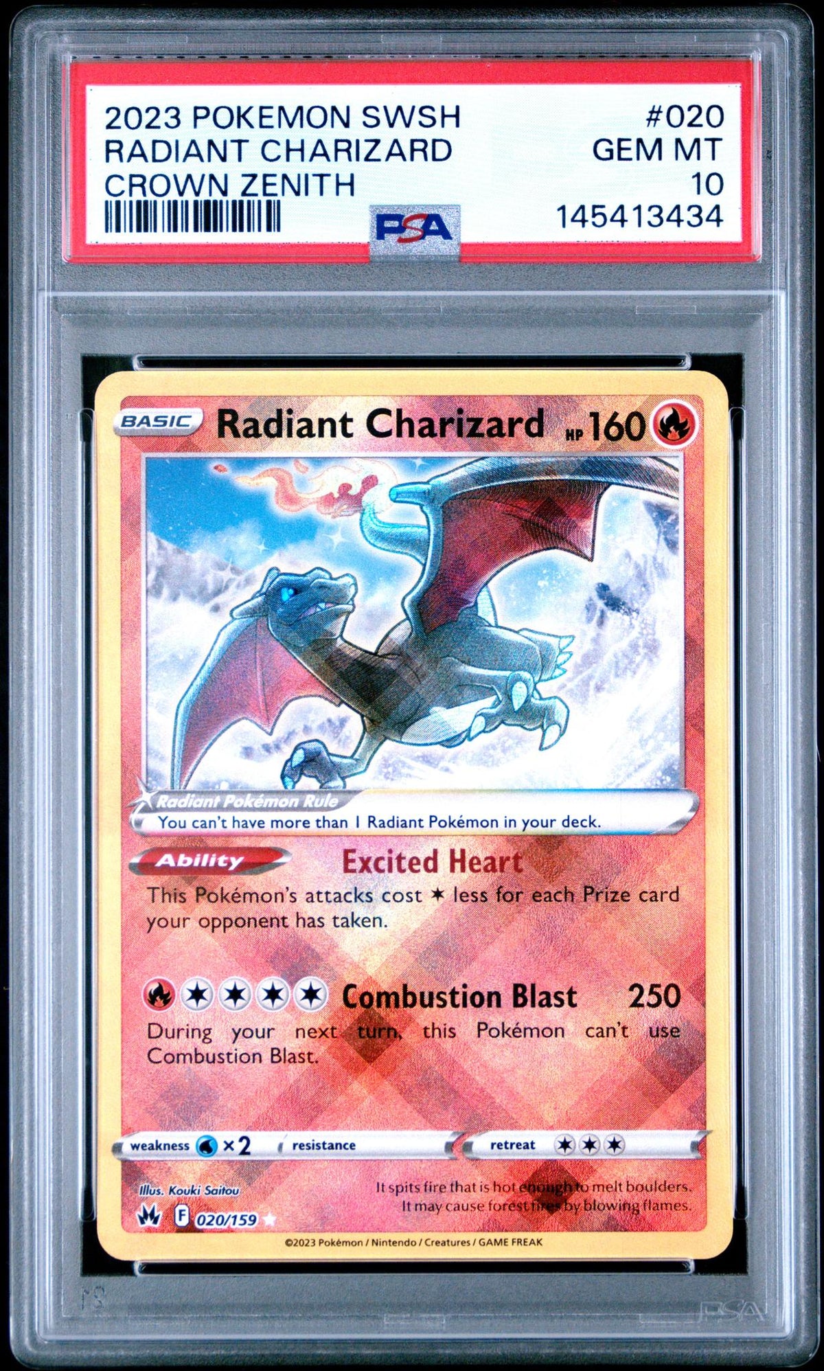 2023 Pokemon Sword and Shield Crown Zenith Radiant Charizard #020 PSA 10