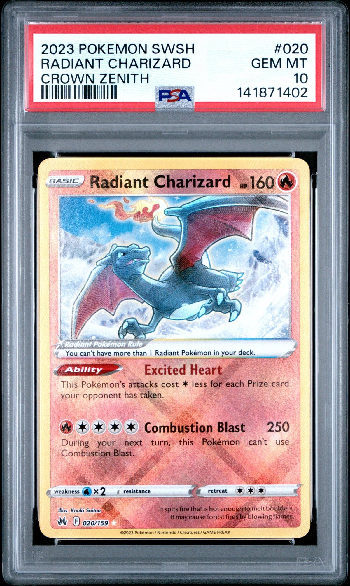 2023 Pokemon Sword and Shield Crown Zenith Radiant Charizard #020 PSA 10