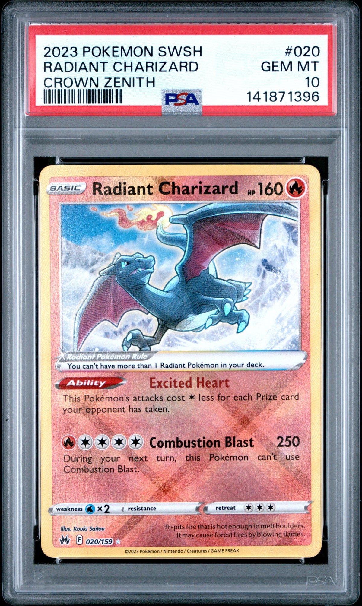 2023 Pokemon Sword and Shield Crown Zenith Radiant Charizard #020 PSA 10
