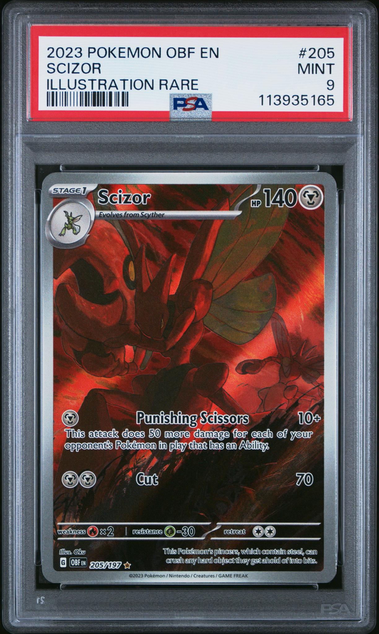 2023 Pokemon Scarlet and Violet Obsidian Flames Illustration Rare Scizor #205 PSA 9