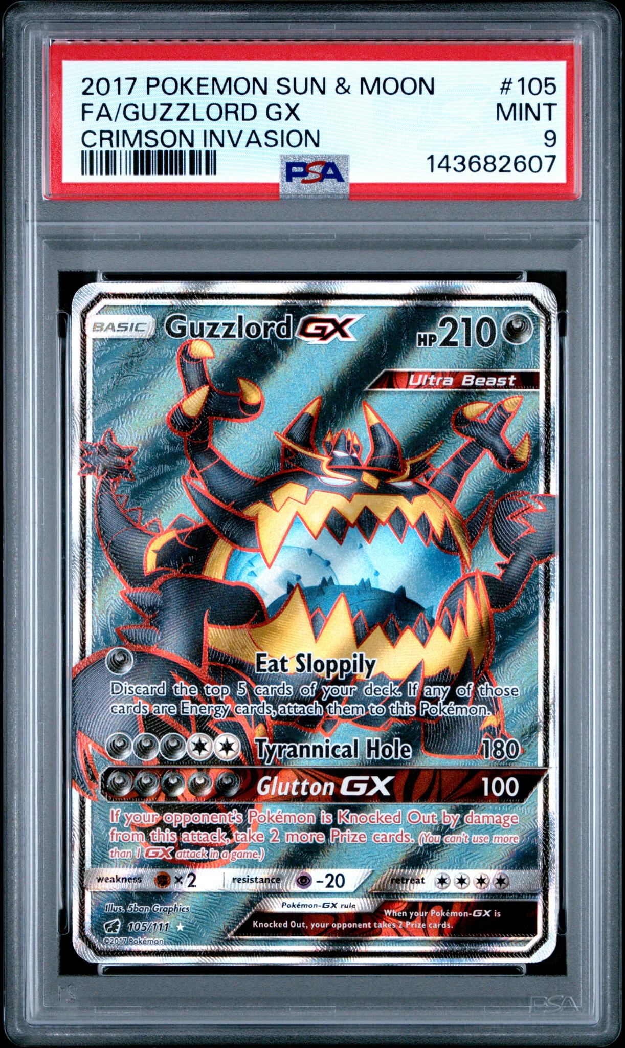 2017 Pokemon Sun and Moon Crimson Invasion Guzzlord Gx #105 PSA 9