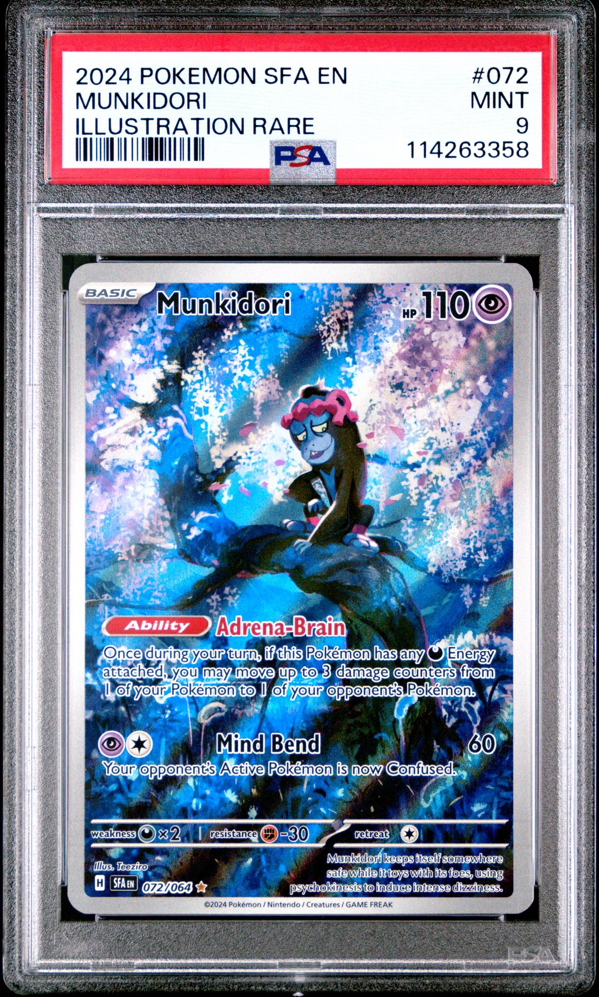 2024 Pokemon Scarlet and Violet Shrouded Fable Illustration Rare Munkidori #72 PSA 9