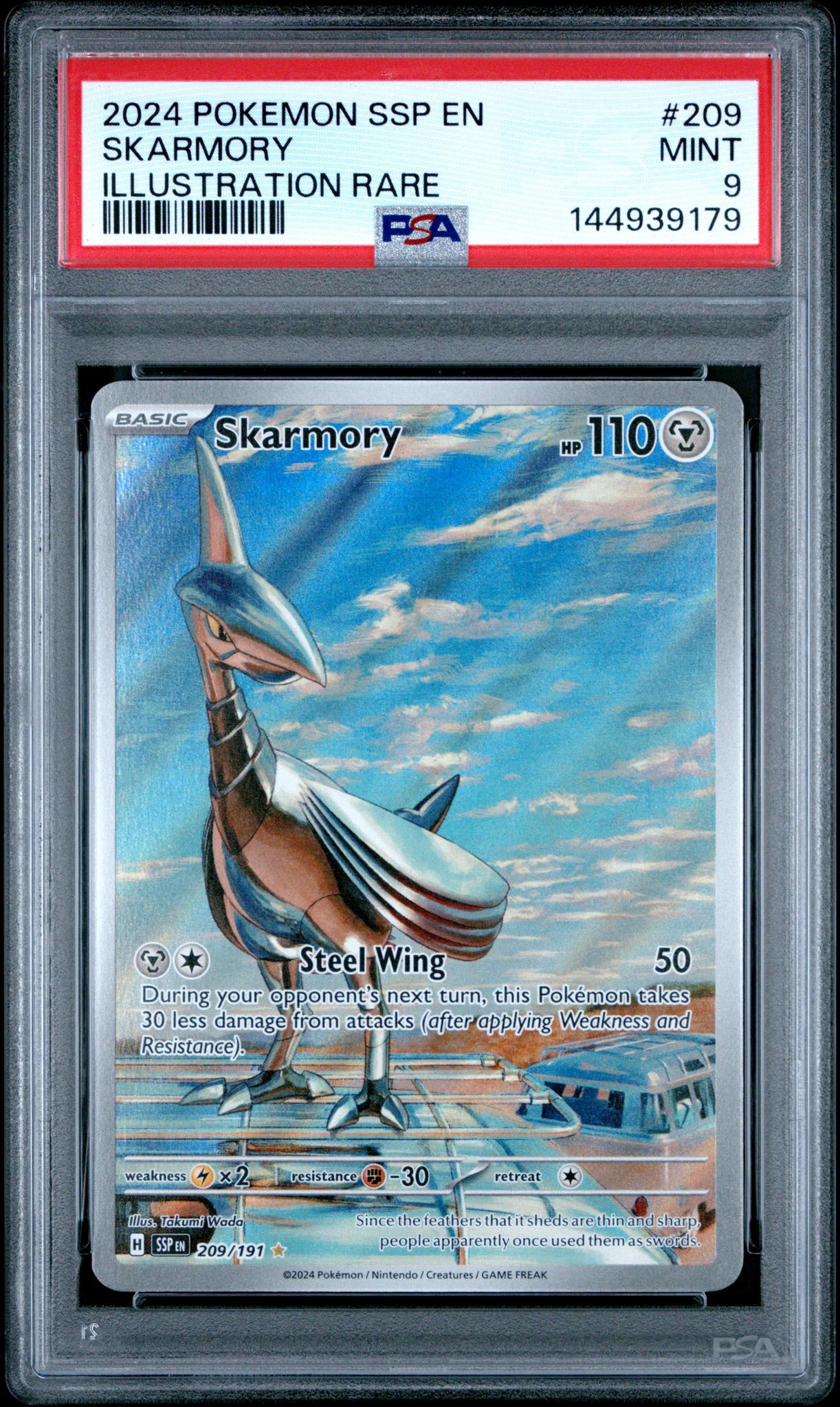 2024 Pokemon Scarlet and Violet Surging Sparks Illustration Rare Skarmory #209 /191 PSA 9