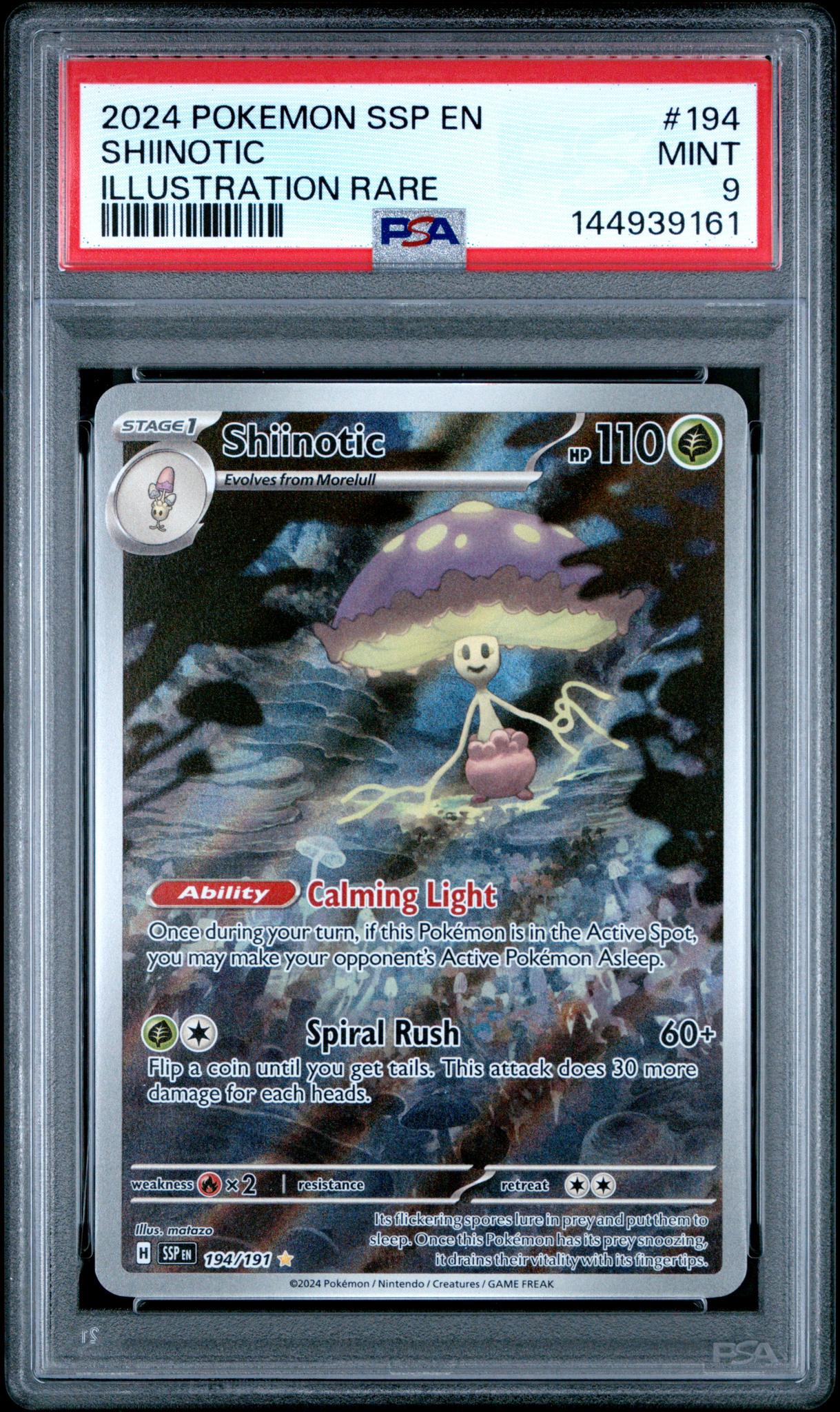 2024 Pokemon Scarlet and Violet Surging Sparks Illustration Rare Shiinotic #194 PSA 9
