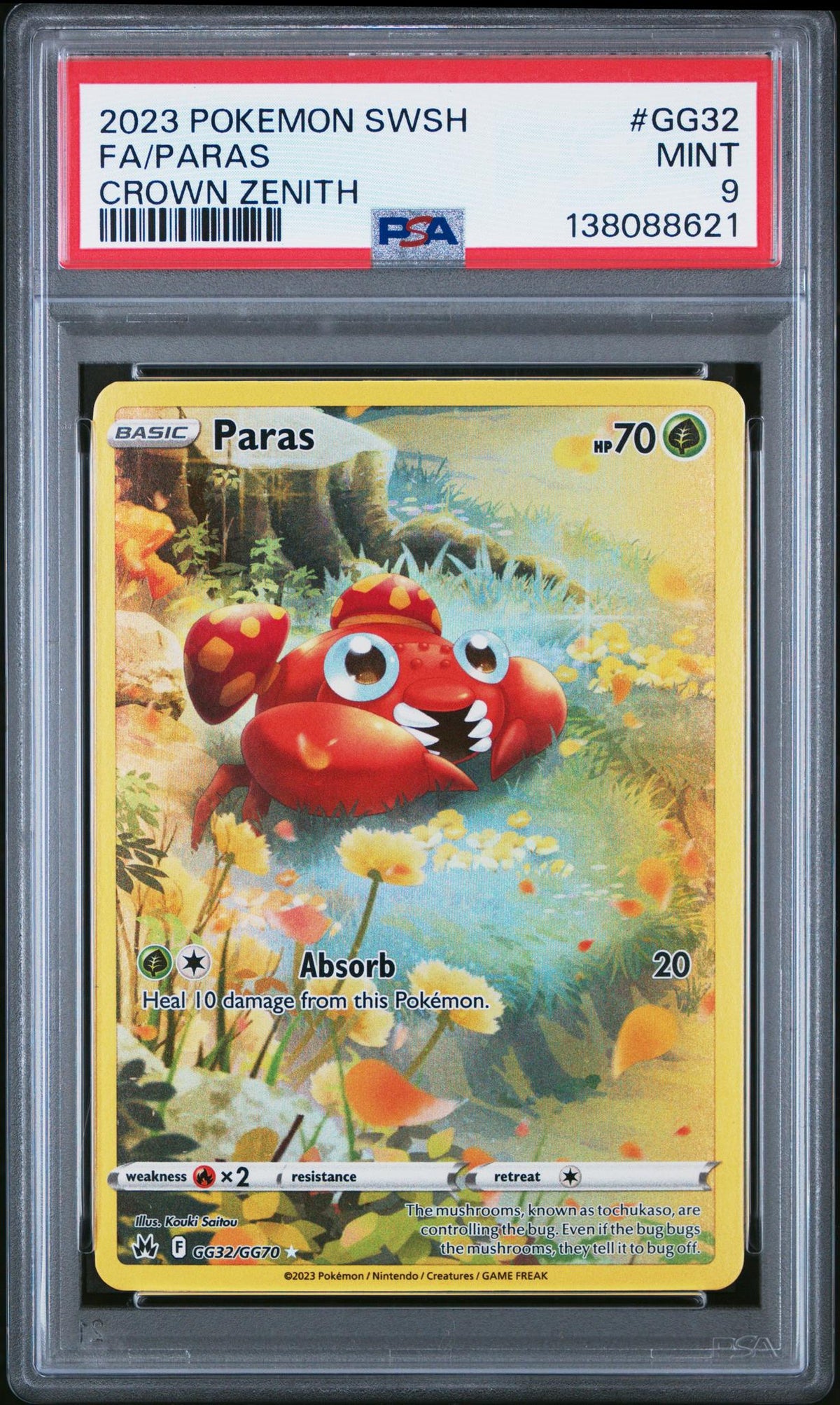 2023 Pokemon Sword and Shield Crown Zenith Galarian Gallery Paras #GG32 PSA 9