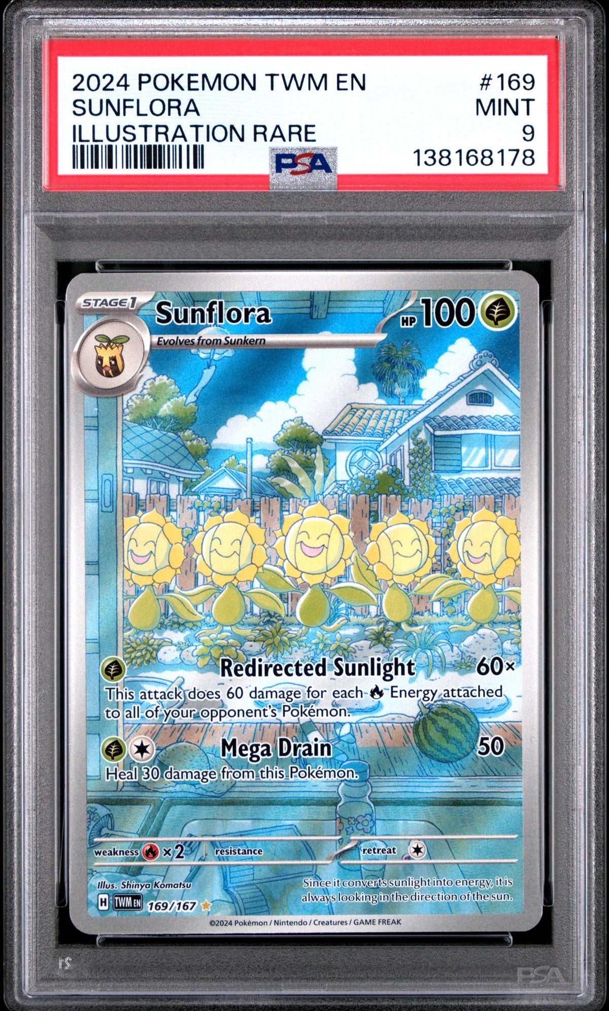 2024 Pokemon Twilight Masquerade Illustration Rare Sunflora #169 PSA 9