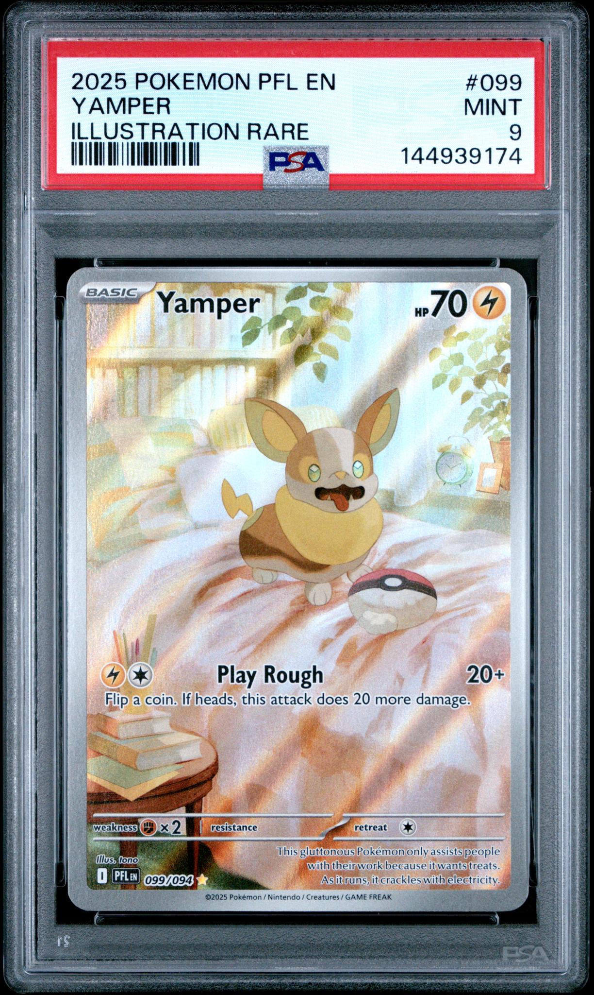 2025 Pokemon Mega Evolution Phantasmal Flames Illustration Rare Yamper #99 PSA 9