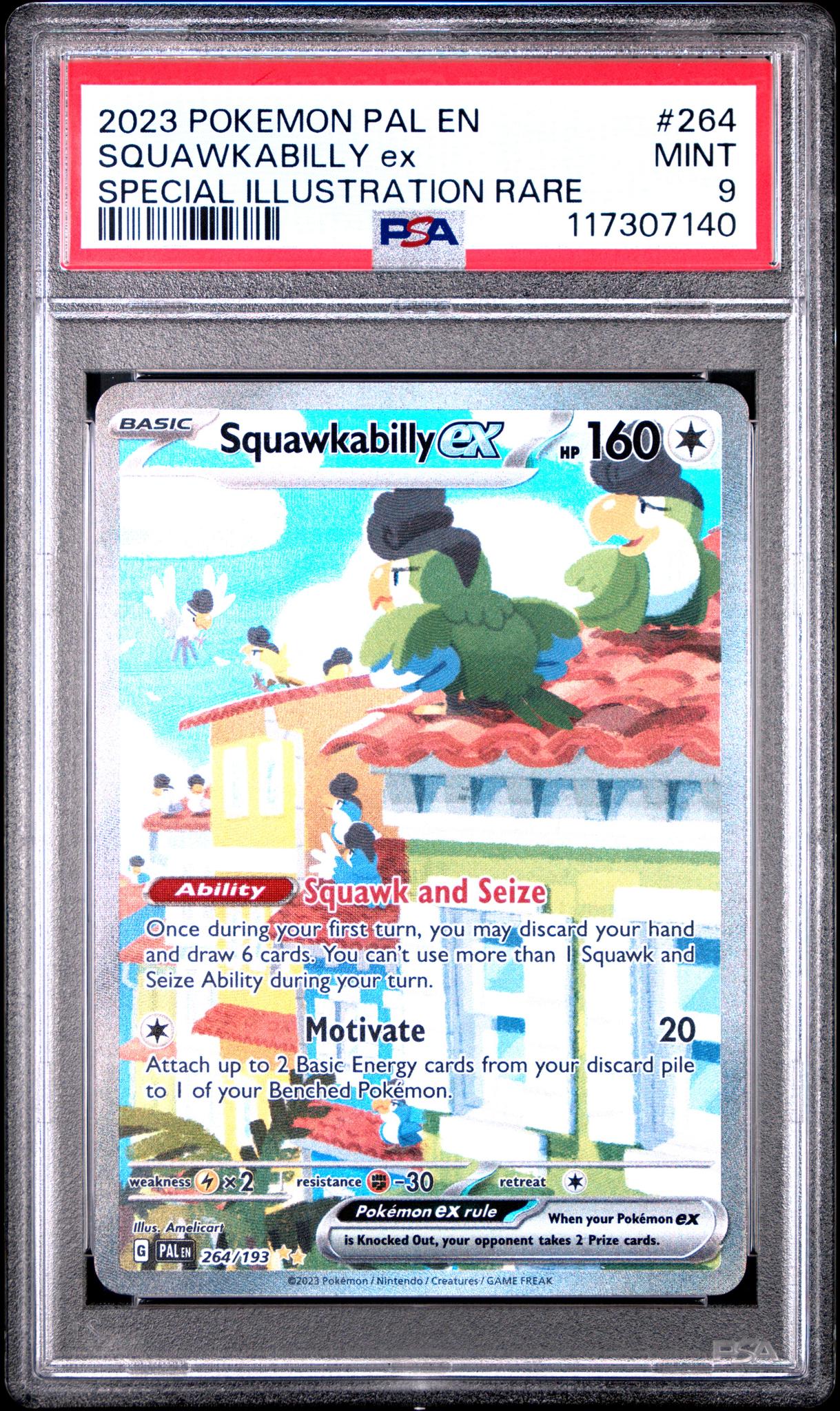 2023 Pokemon Scarlet and Violet Paldea Evolved Special Illustration Rare Squawkabilly Ex #264 /117307140 PSA 9