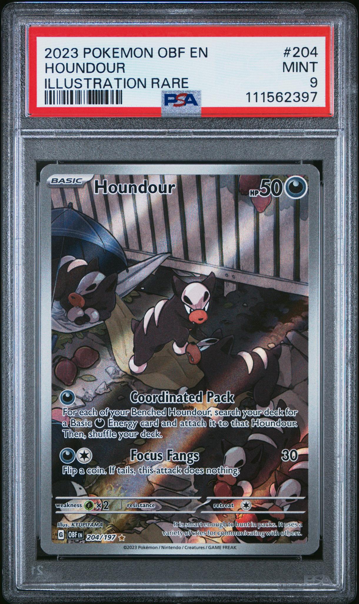 2023 Pokemon Scarlet and Violet Obsidian Flames Illustration Rare Houndour #204 PSA 9