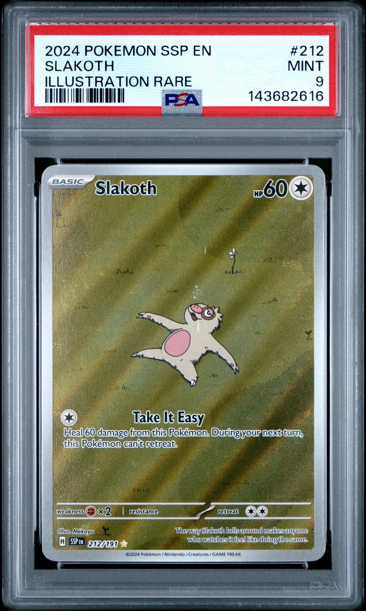 2024 Pokemon Scarlet and Violet Surging Sparks Illustration Rare Slakoth #212 PSA 9