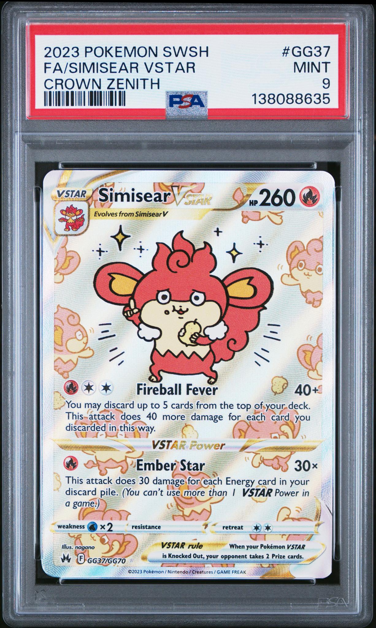 2023 Pokemon Sword and Shield Crown Zenith Galarian Gallery Simisear Vstar #GG37 PSA 9