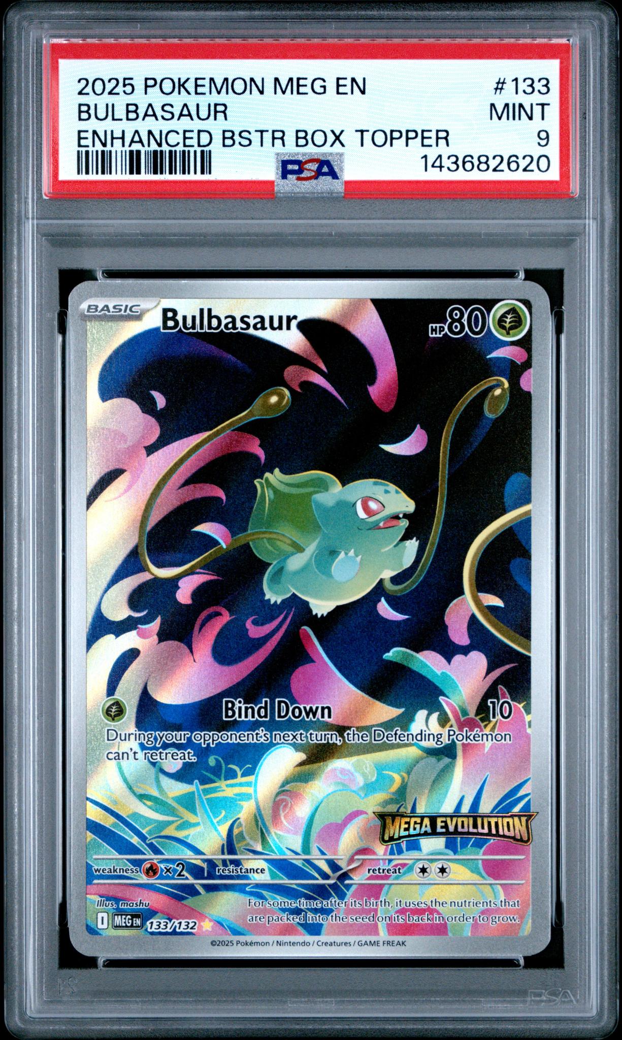 2025 Pokemon Mega Evolution Enhanced Booster Box Topper Bulbasaur #133 PSA 9