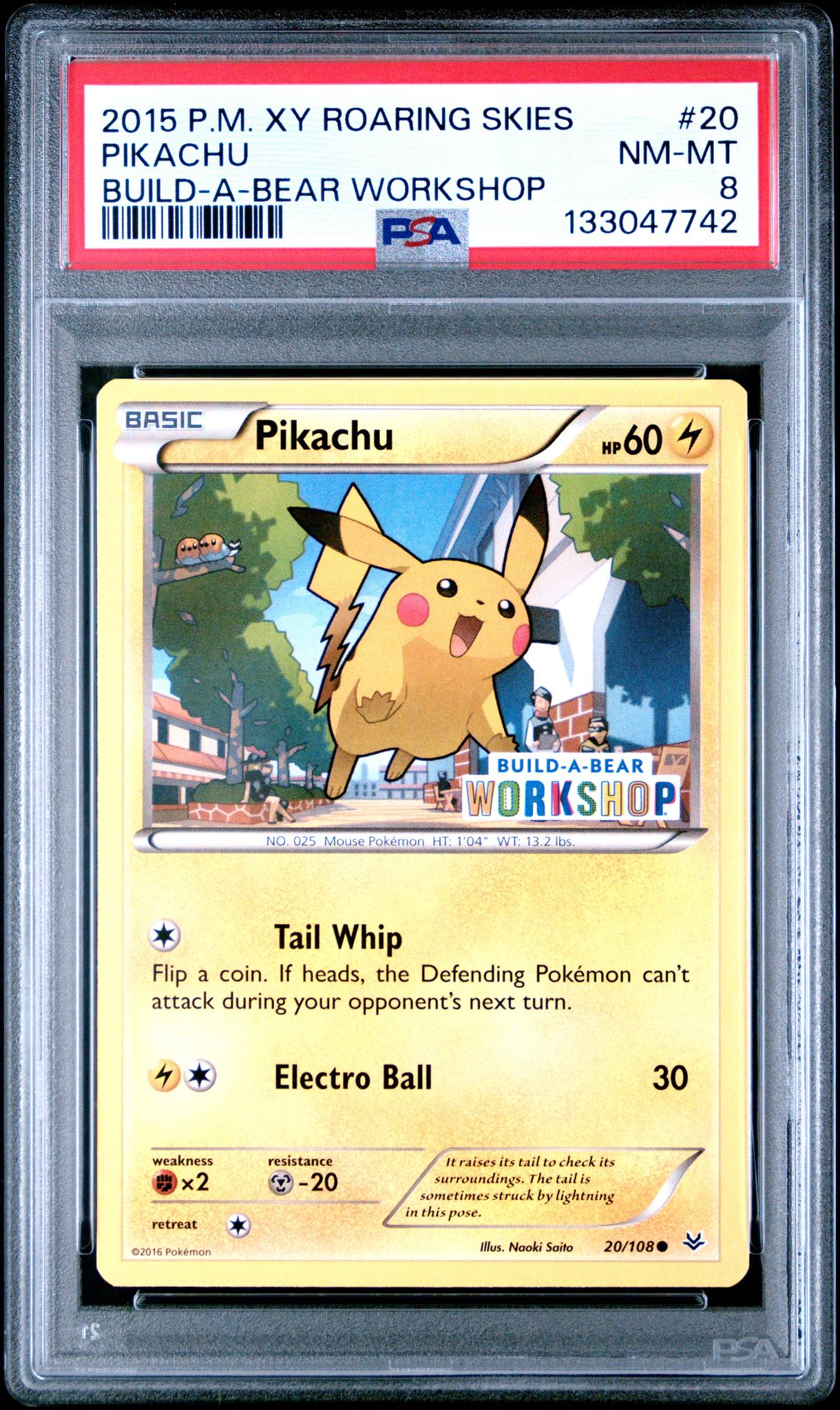 2015 Pokemon XY Roaring Skies Build A Bear Workshop Pikachu #20 PSA 8