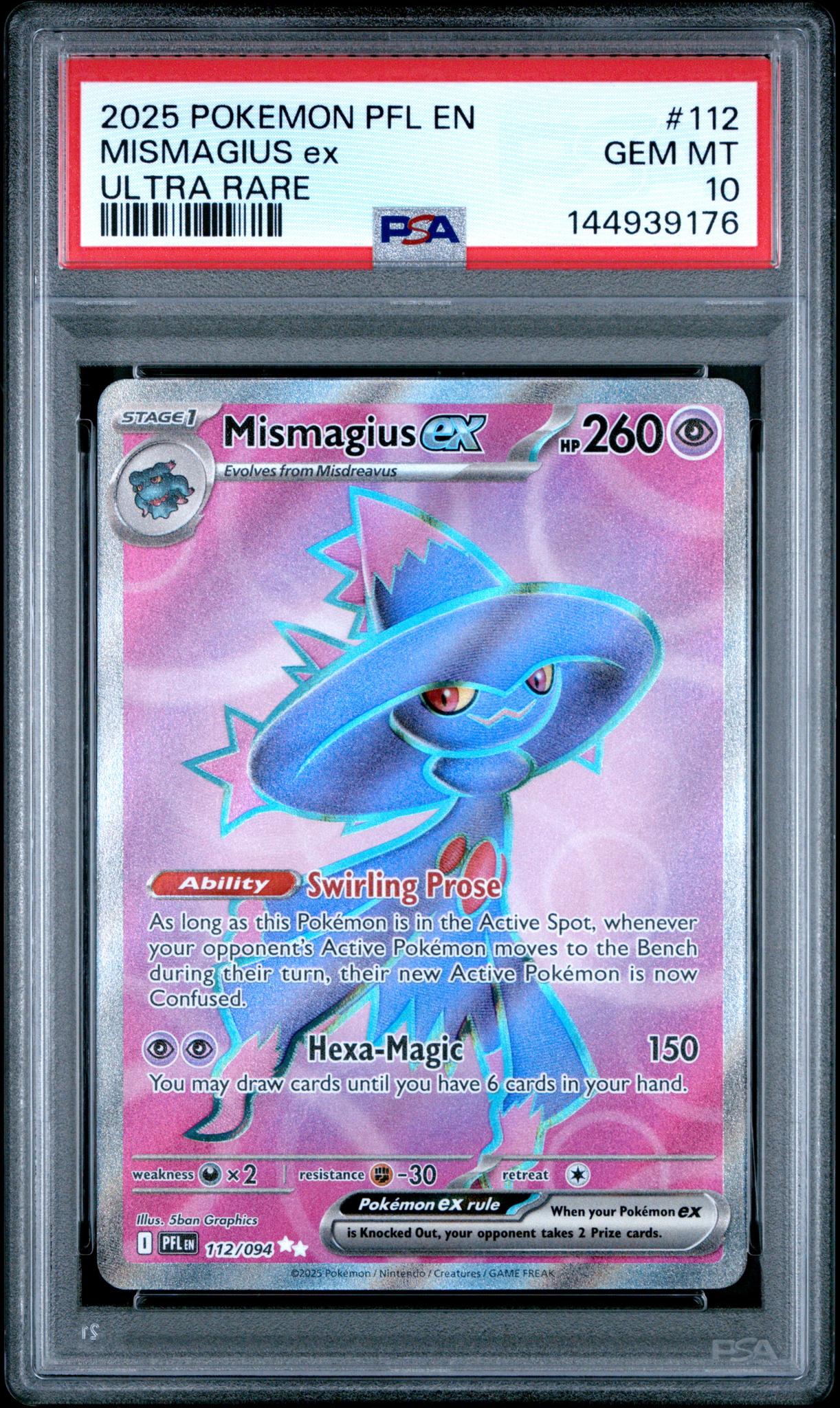 2025 Pokemon Scarlet and Violet Phantasmal Flames Ultra Rare Mismagius Ex #112 PSA 10