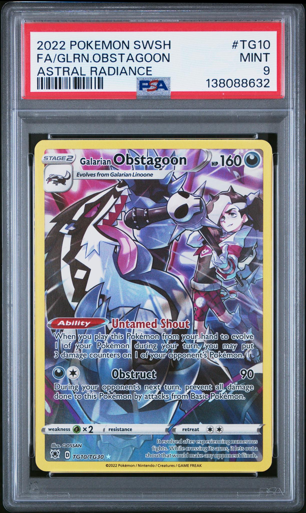 2022 Pokemon Sword and Shield Astral Radiance Trainer Gallery Galarian Obstagoon #TG10 PSA 9