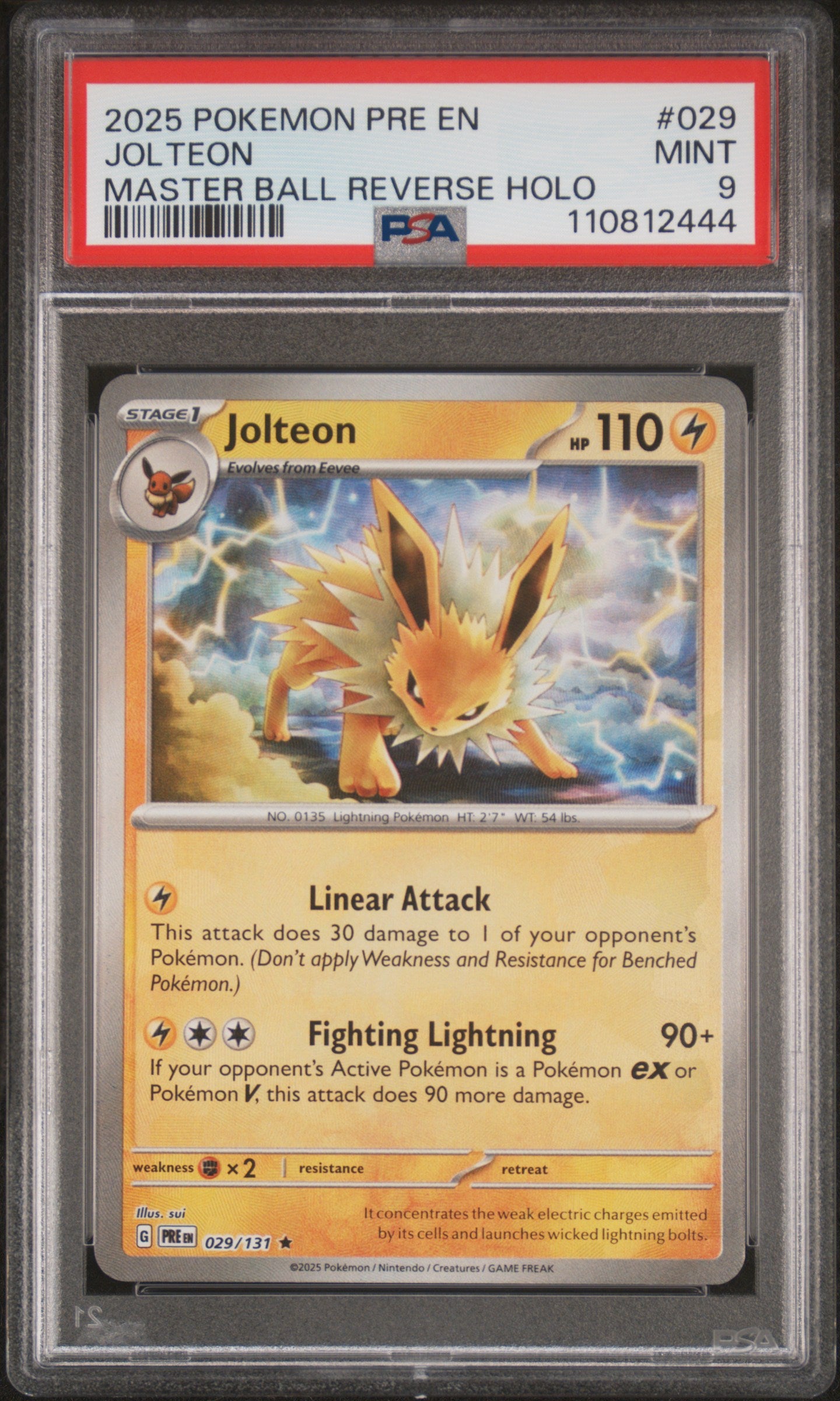 2025 Pokemon Prismatic Evolutions Master Ball Reverse Holo Jolteon #29 PSA 9