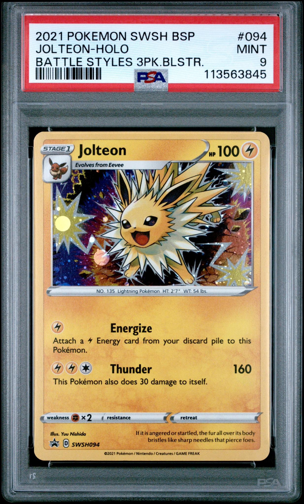 2021 Pokemon Sword and Shield Black Star Promo Battle Styles Three Pack Blisters Jolteon #094 PSA 9