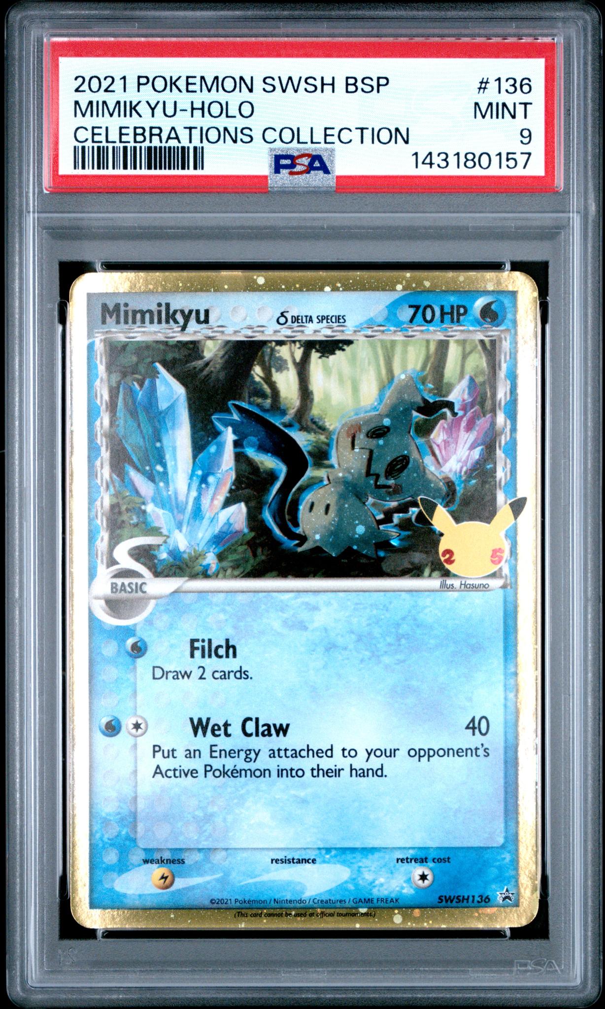 2021 Pokemon Sword and Shield Black Star Promo Celebrations Holo Mimikyu #SWSH136 PSA 9