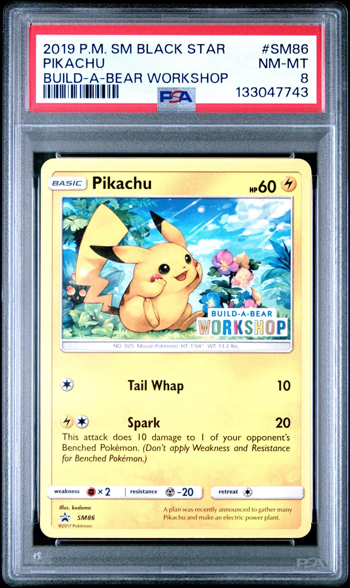 2019 Pokemon Sm Black Star Promo Build-A-Bear Workshop Pikachu #SM86 PSA 8