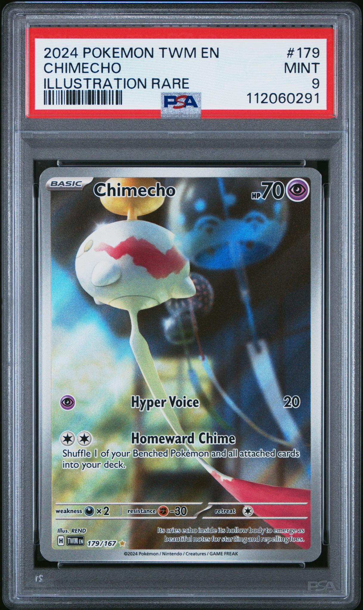 2024 Pokemon Scarlet and Violet Twilight Masquerade Illustration Rare Chimecho #179 PSA 9