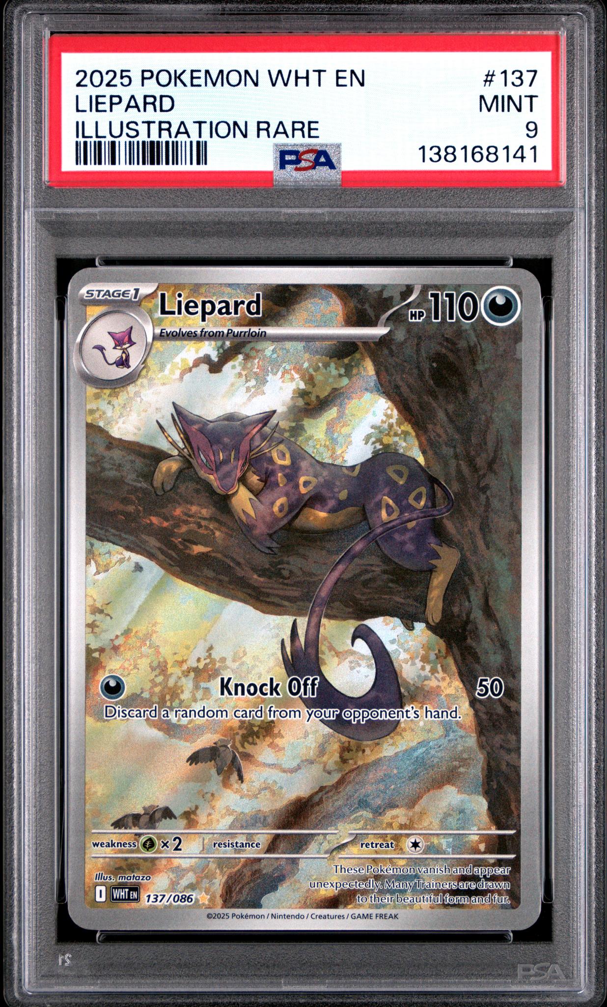 2025 Pokemon Scarlet and Violet White Flare Illustration Rare Liepard #137 PSA 9