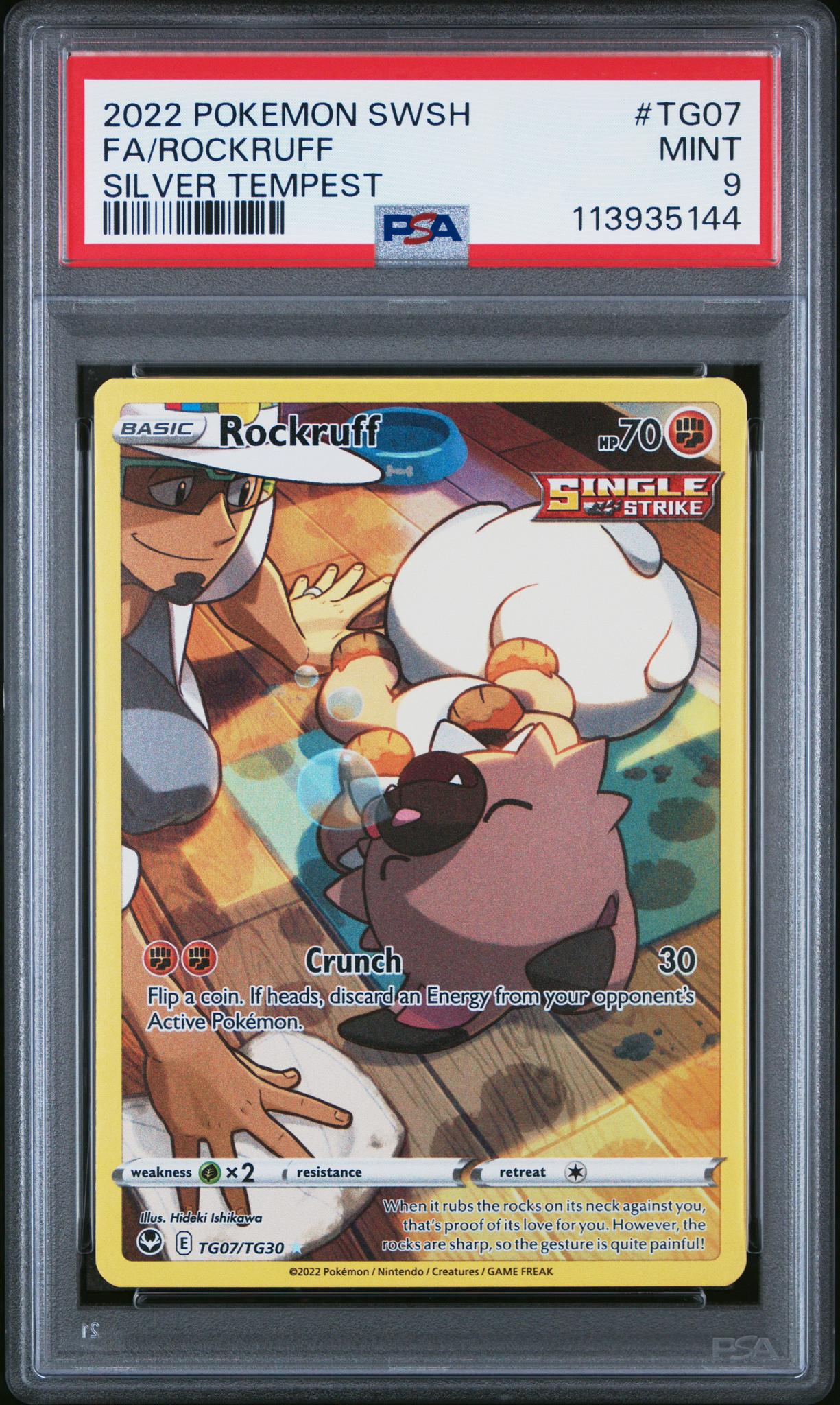 2022 Pokemon Sword and Shield Silver Tempest Trainer Gallery Character Rare Rockruff #TG07 PSA 9