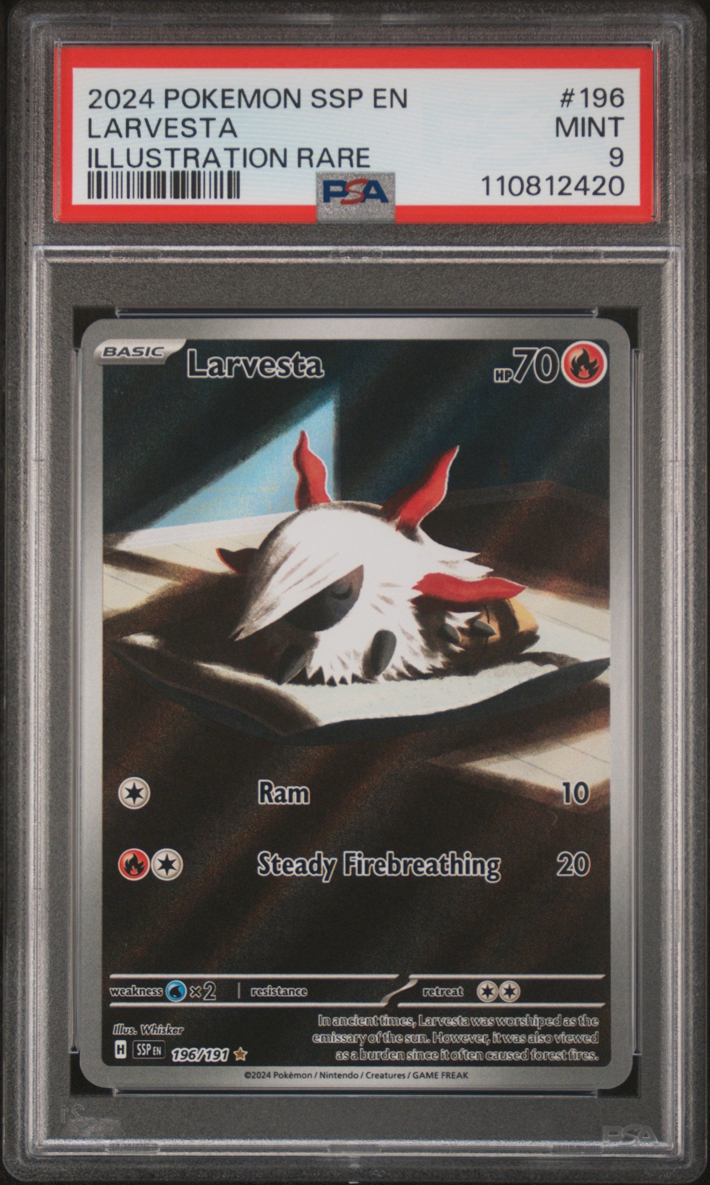 2024 Pokemon Scarlet and Violet Surging Sparks Illustration Rare Larvesta #196 PSA 9