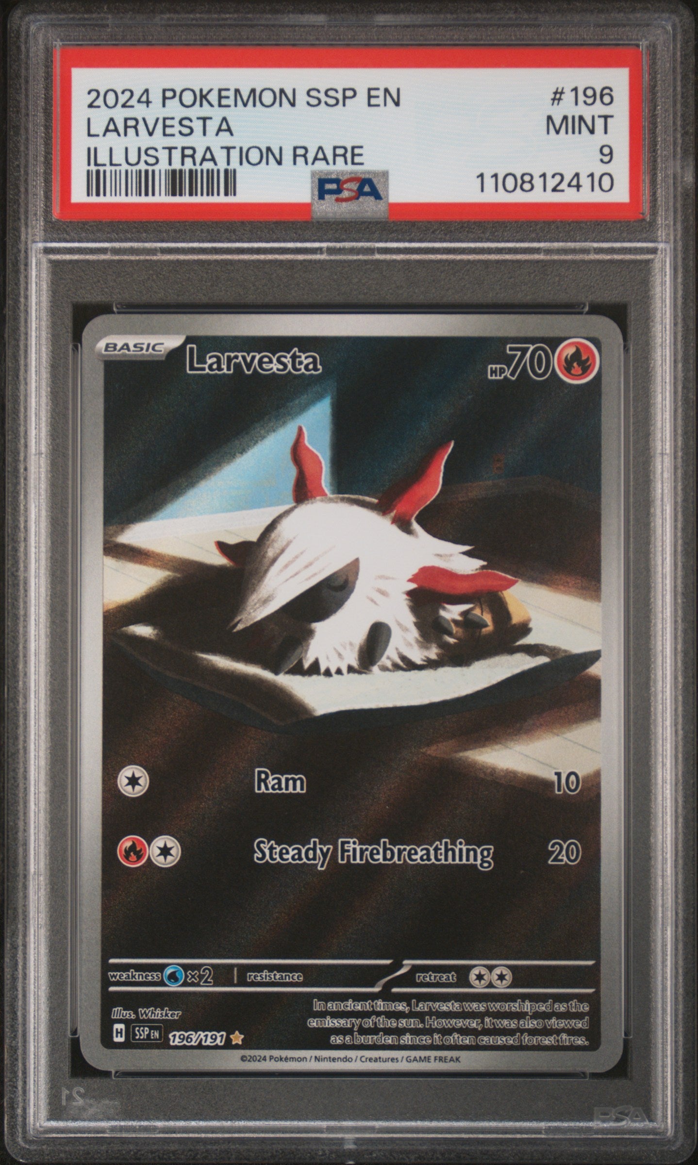 2024 Pokemon Scarlet and Violet Surging Sparks Illustration Rare Larvesta #196 PSA 9