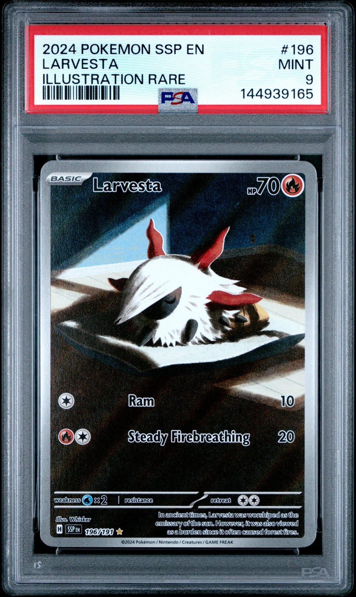 2024 Pokemon Scarlet and Violet Surging Sparks Illustration Rare Larvesta #196 PSA 9